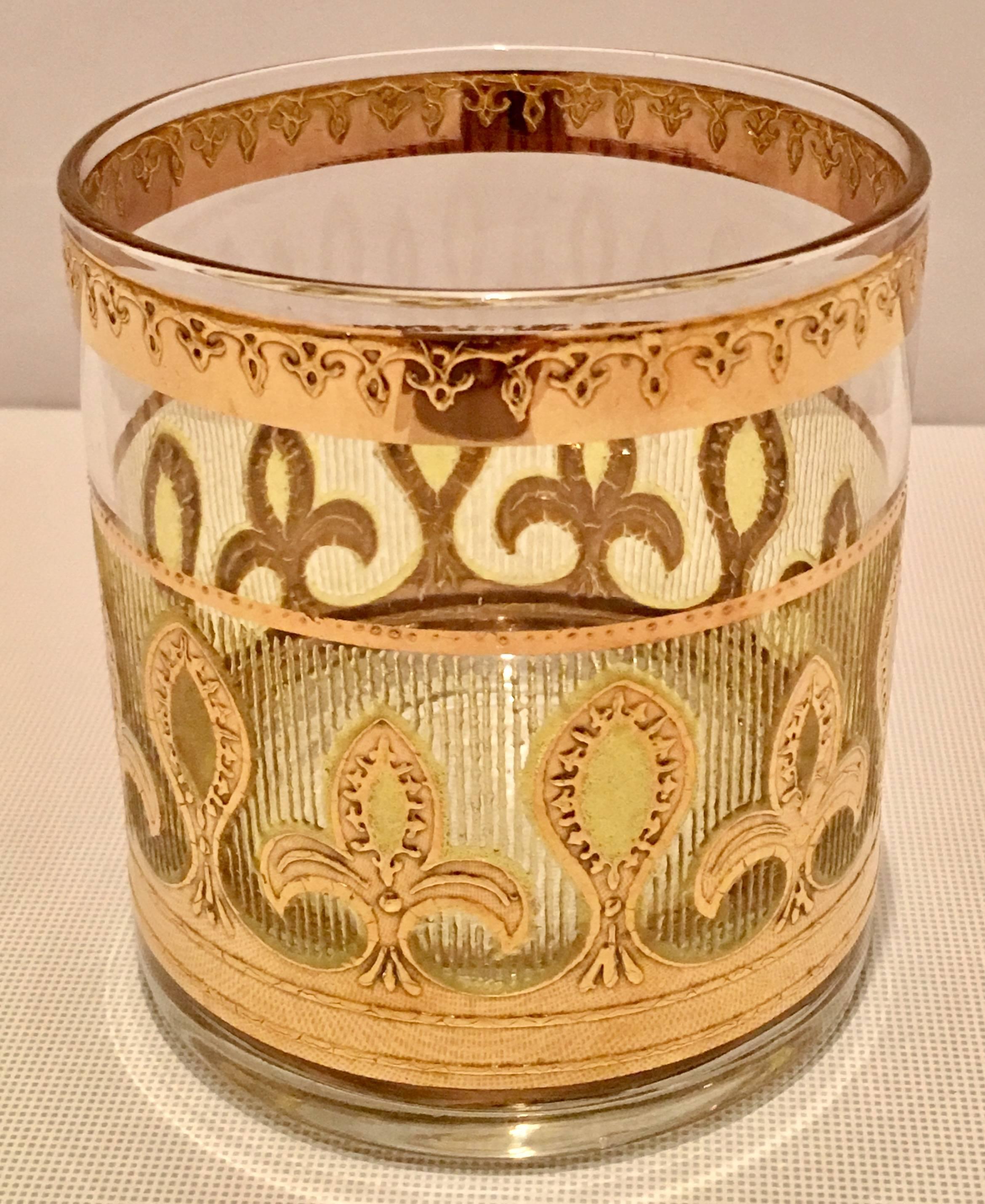 Mid-Century Modern Set of Ten Mid-Century Culver 22-Karat Embellished Fleur-de-Lis Glasses