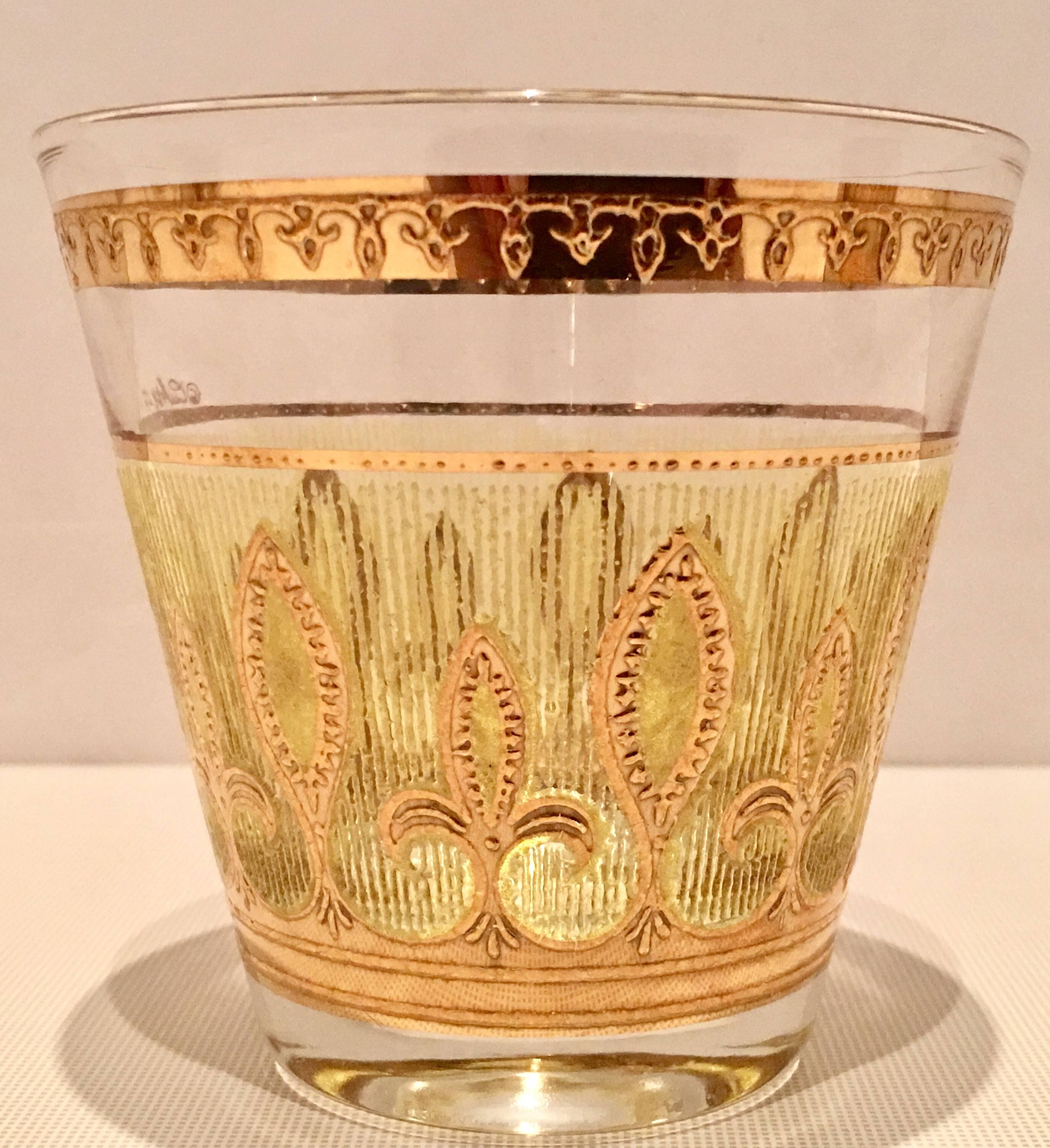 American Set of Ten Mid-Century Culver 22-Karat Embellished Fleur-de-Lis Glasses