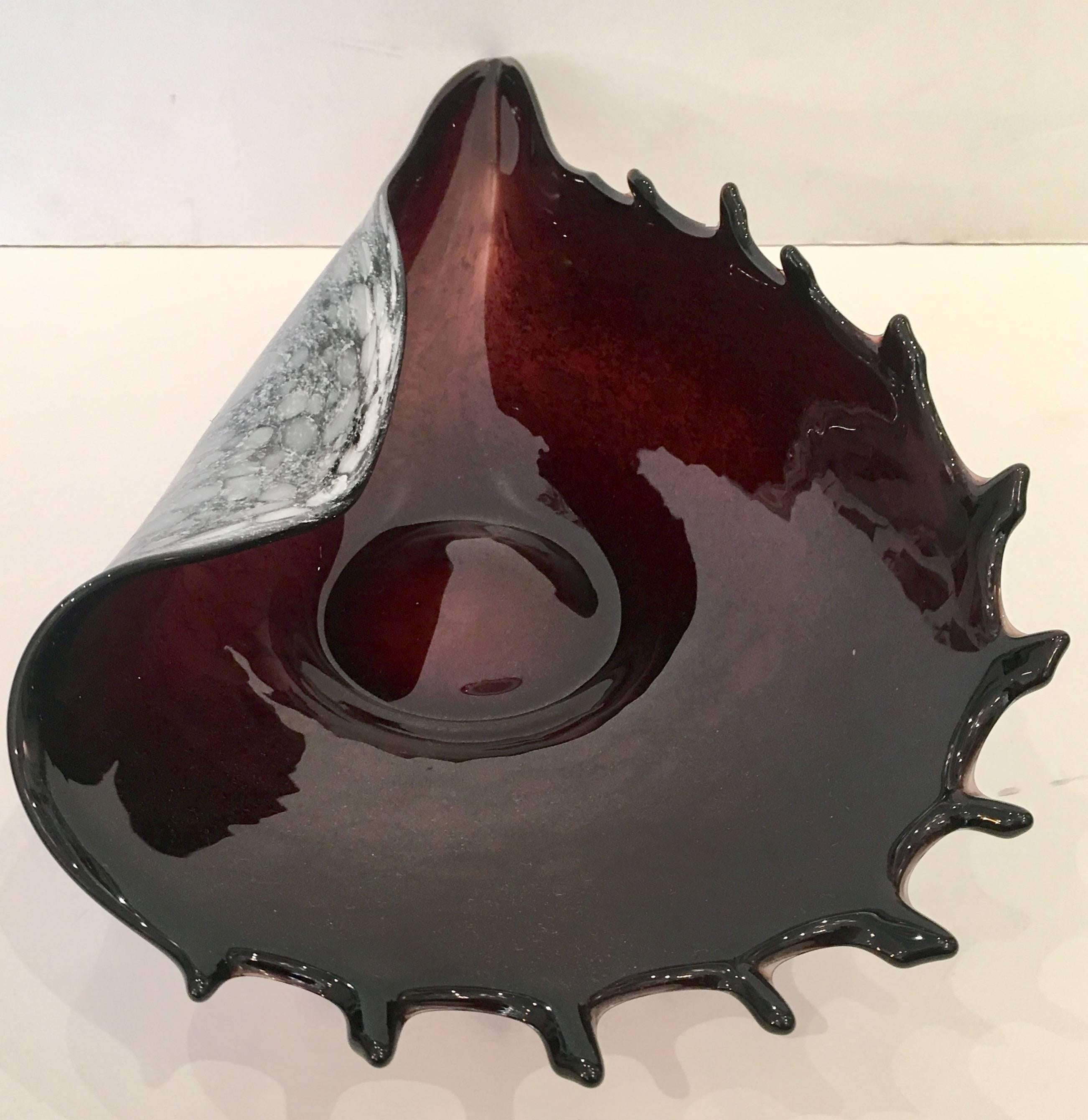 Italian Murano Glass Archimede Seguso Style Organic Shell Form Center Bowl