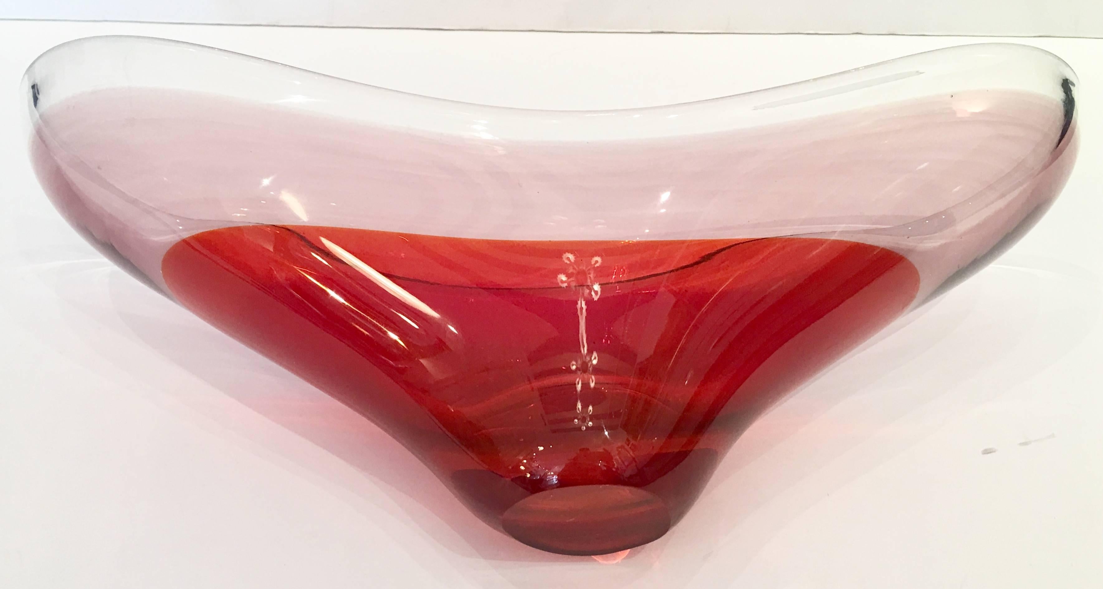 20th Century 1950'S Swedish Flygsfors Style Art Glass Three-Tone Center Bowl
