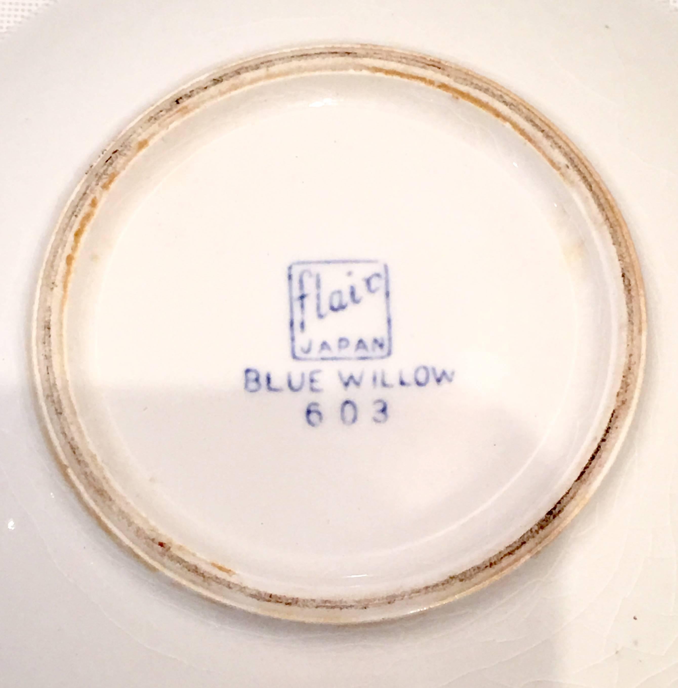 20th Century Mid-Century Japanese Blue Willow Dinnerware, S/15