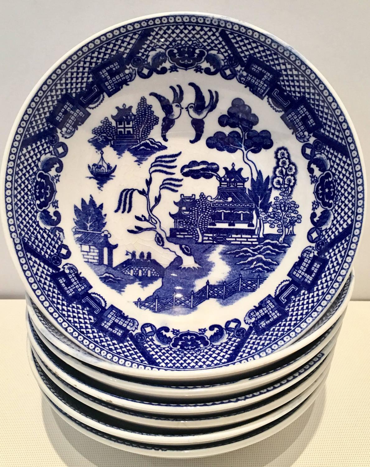 MidCentury Japanese Blue Willow Dinnerware, S/15 at 1stdibs