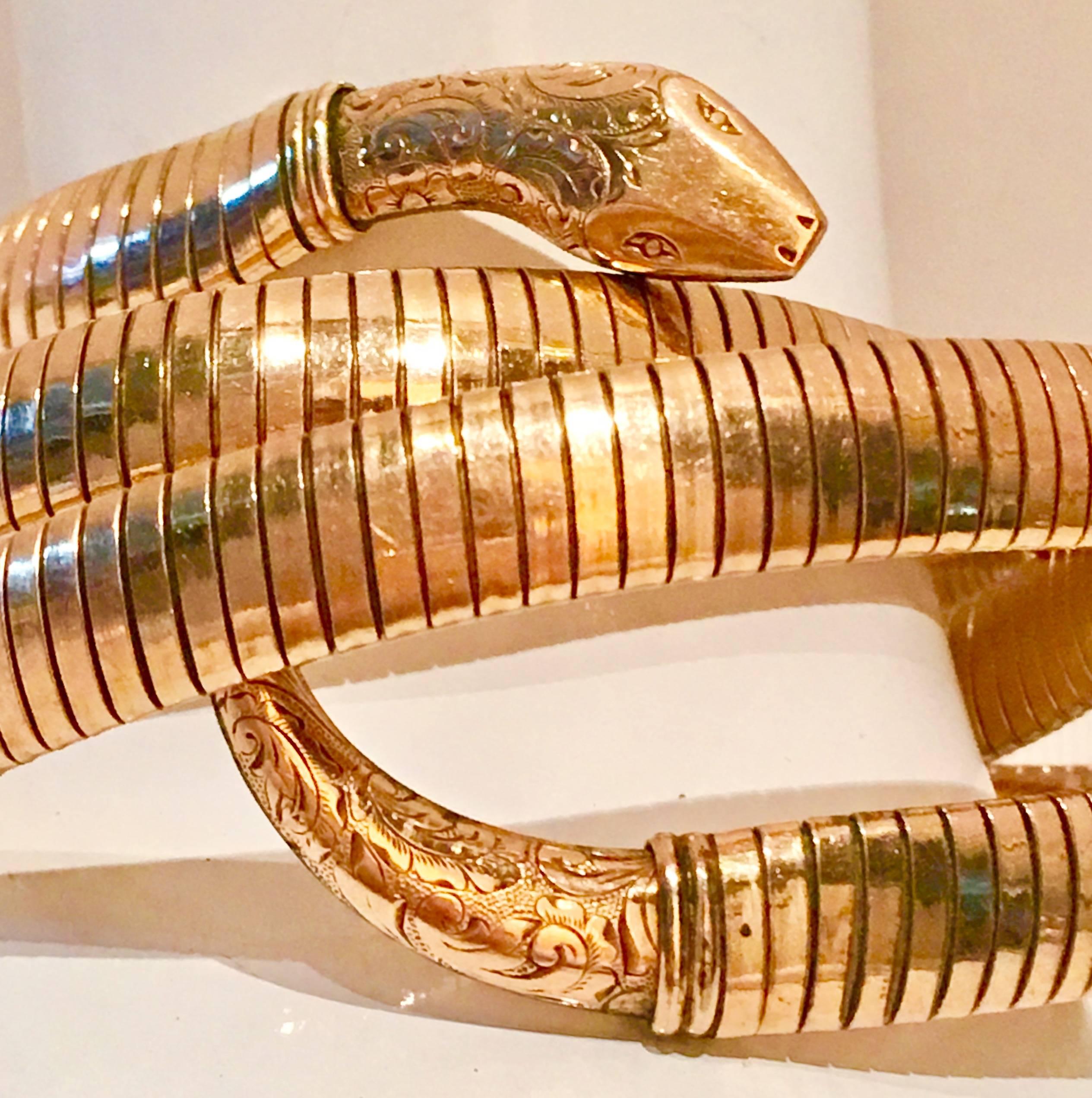 Art Deco German Gold Coil Snake Charmer Wrap Arm Bracelet In Excellent Condition In West Palm Beach, FL