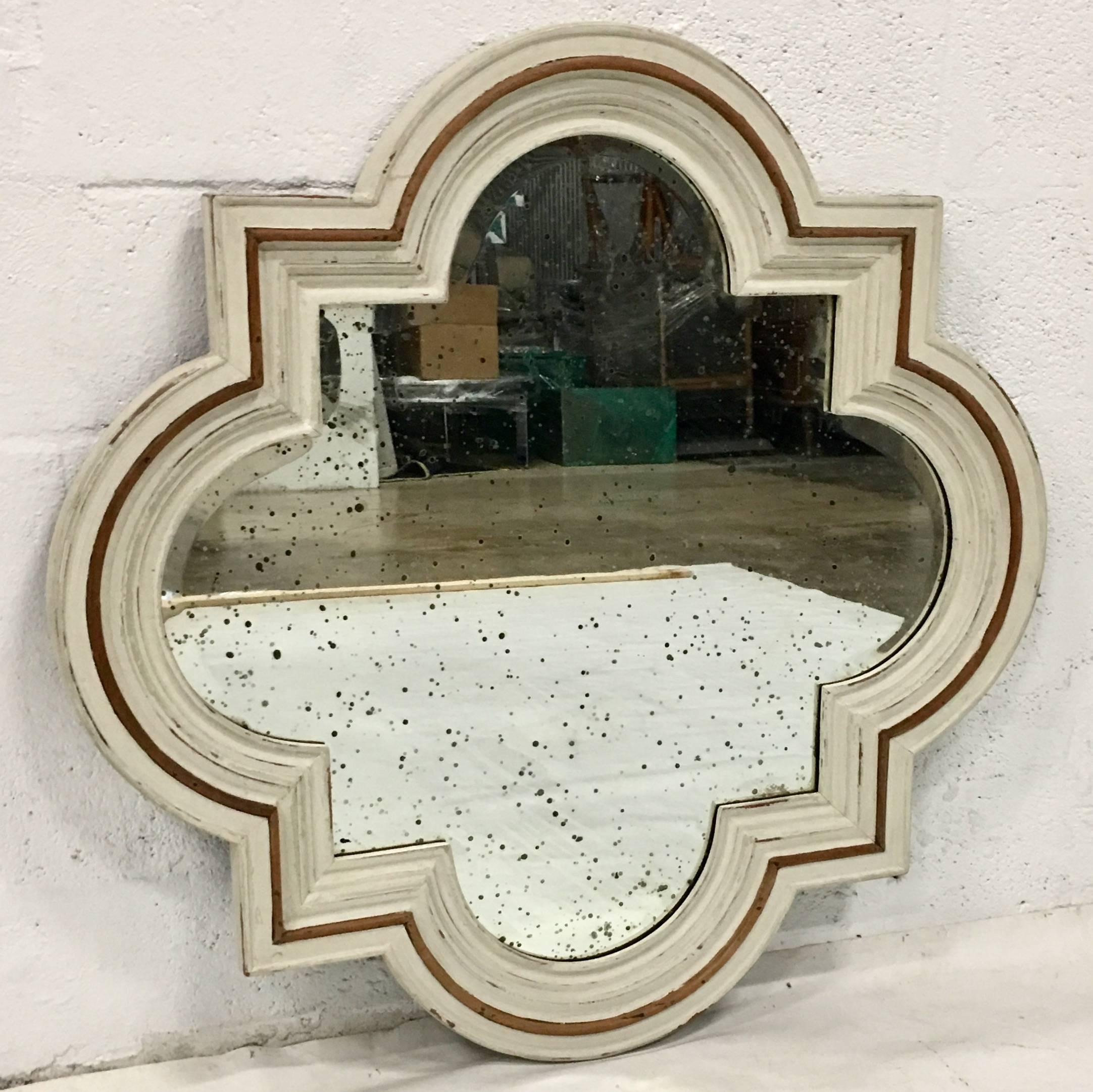 wood quatrefoil mirror