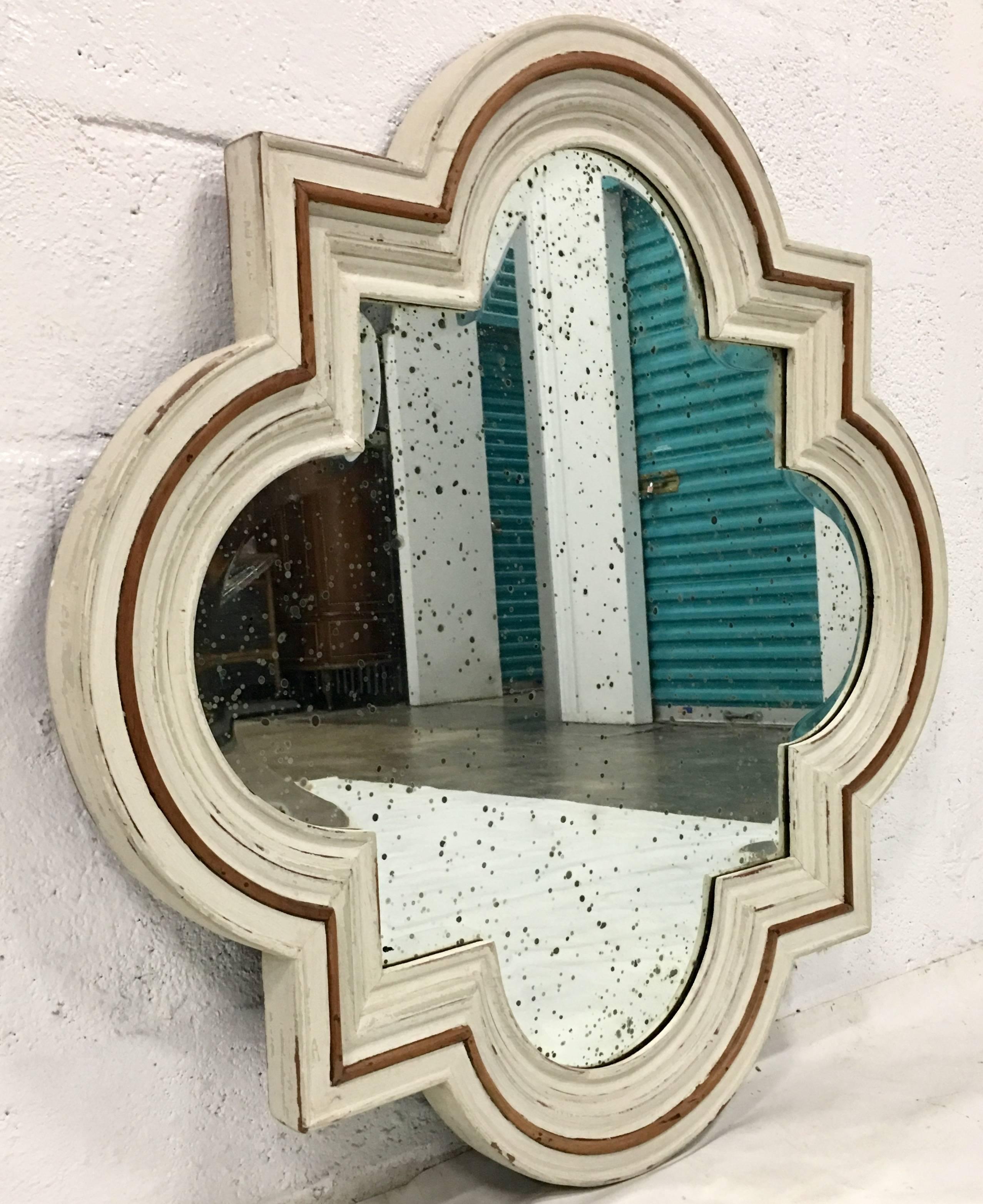 wooden quatrefoil mirror