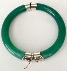 Vintage Chinese Jadeite Jade & Sterling Repose Bangle Bracelet