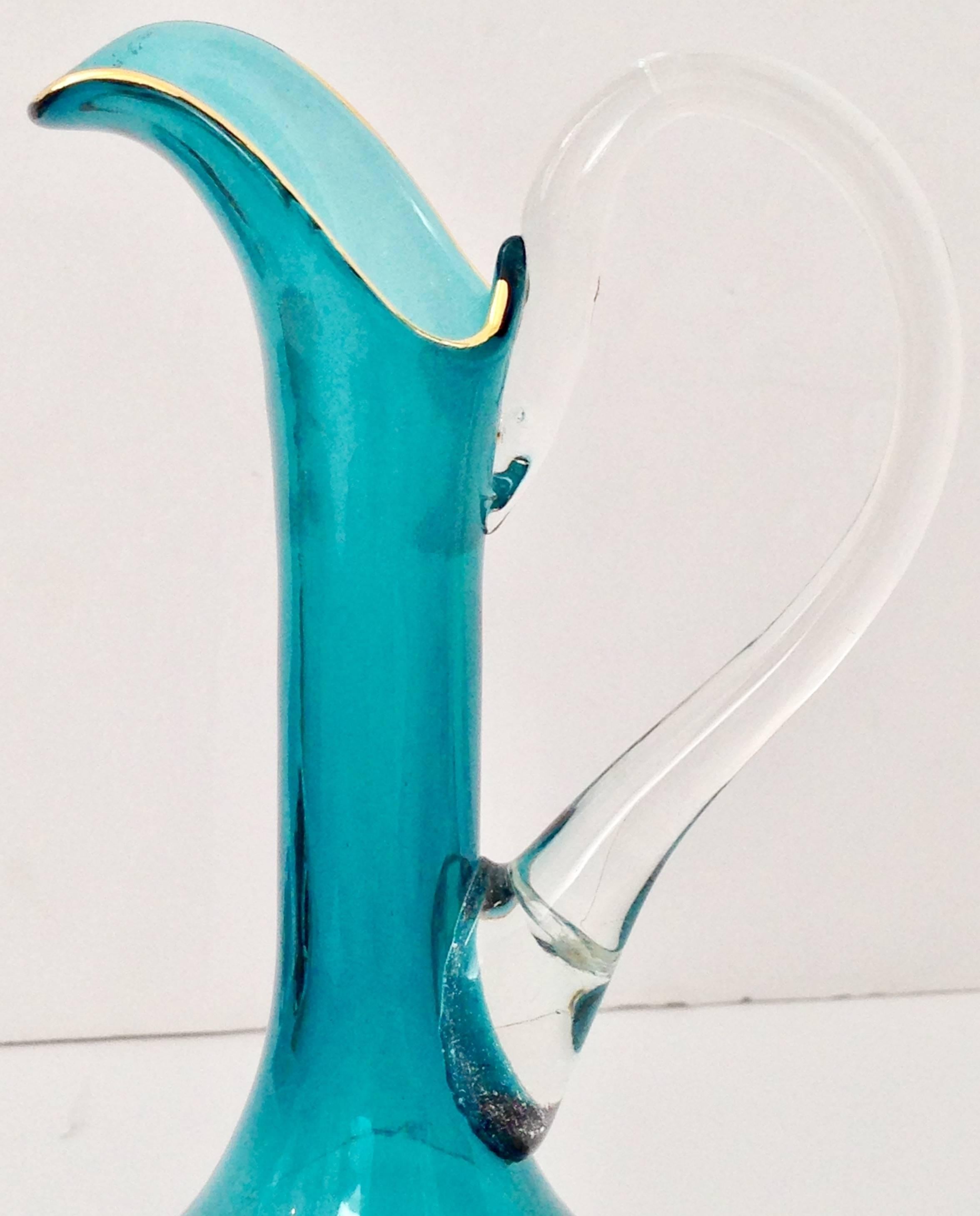 20th Century Italian Venetian Glass & 22K Gold Footed Beverage Pitcher In Good Condition For Sale In West Palm Beach, FL