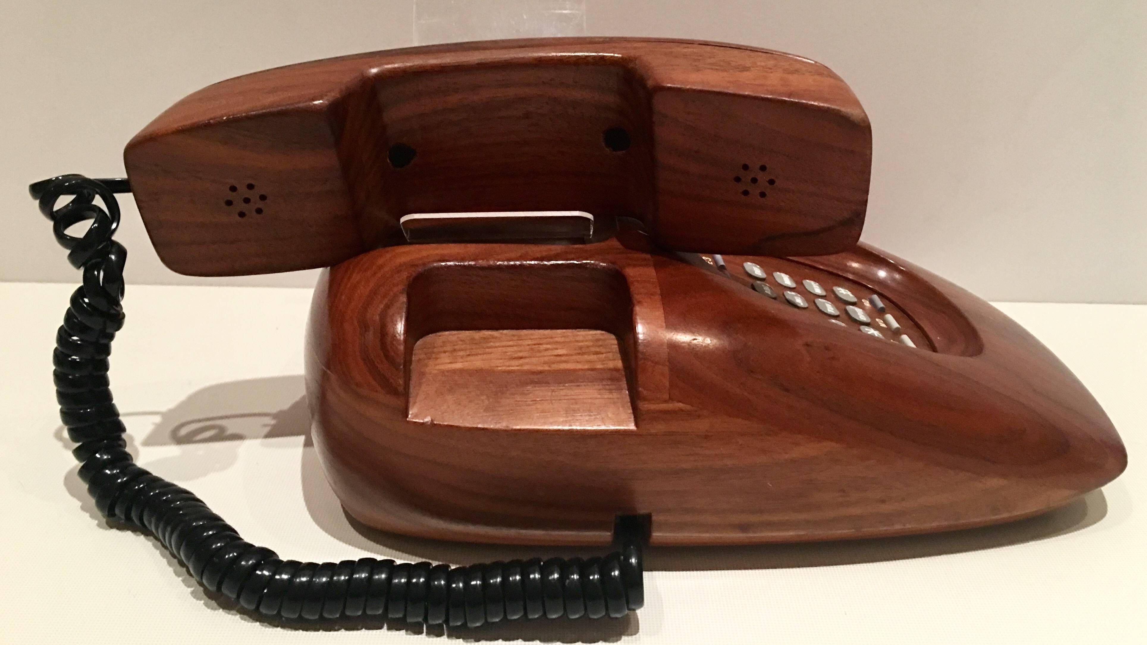 Mid-Century Modern Wood Push Button Telephone In Excellent Condition In West Palm Beach, FL