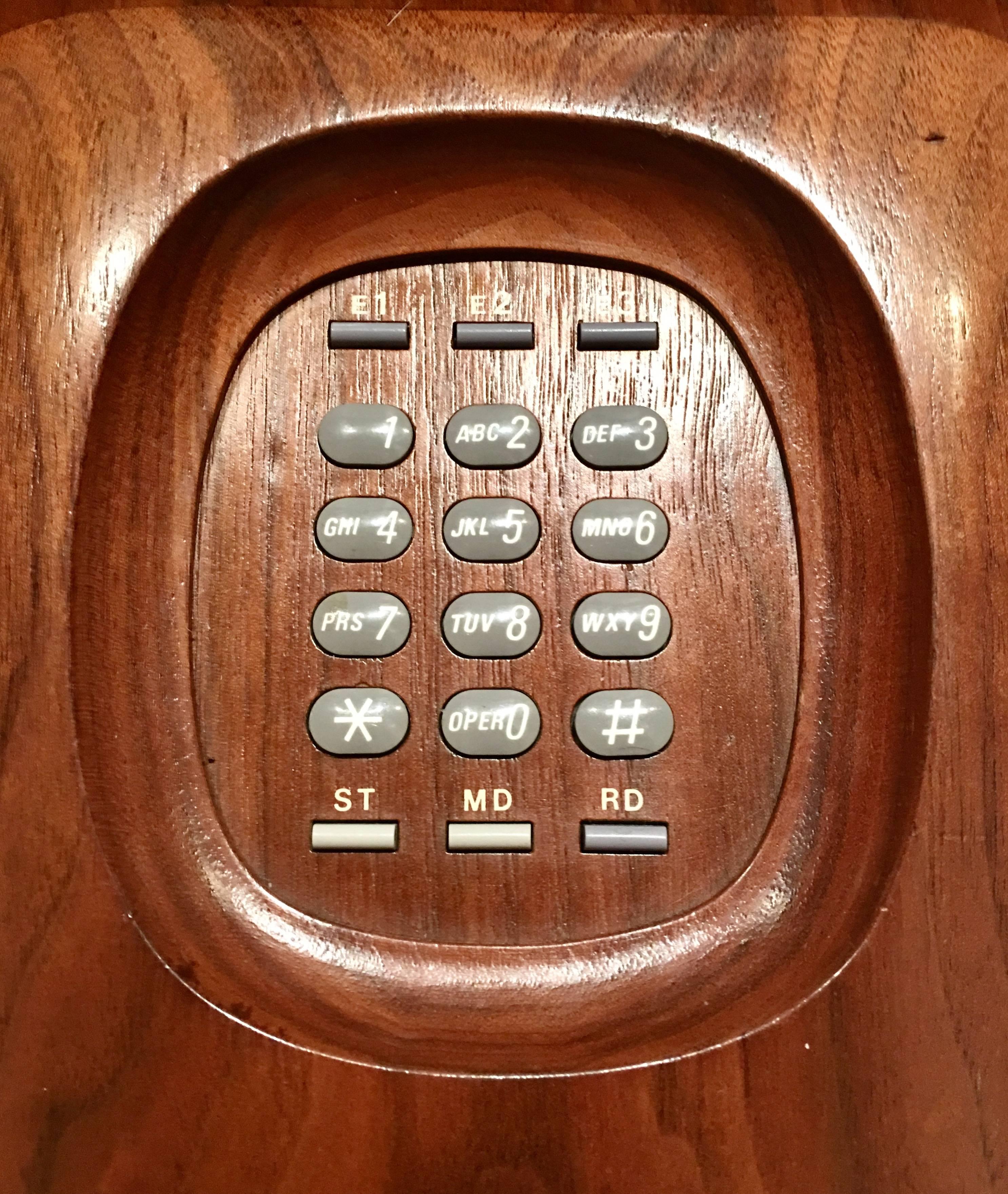 Mid-Century Modern Wood Push Button Telephone 1