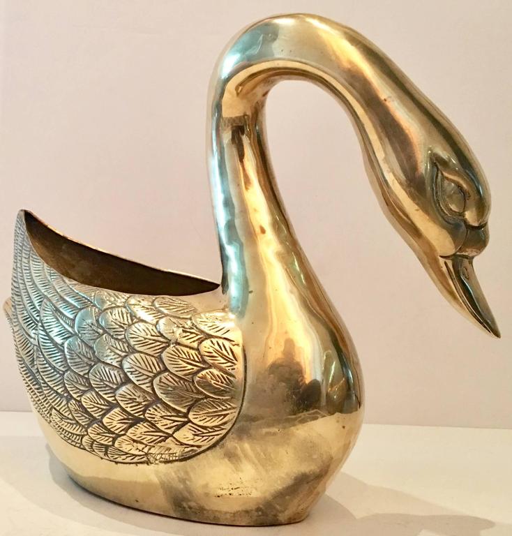 Pair of Large Brass Swan Planter Sulptures at 1stDibs  vintage brass swan  planter, brass swan planters, large brass swans
