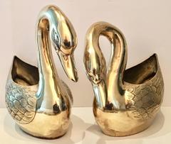 Pair of Large Brass Swan Planter Sulptures