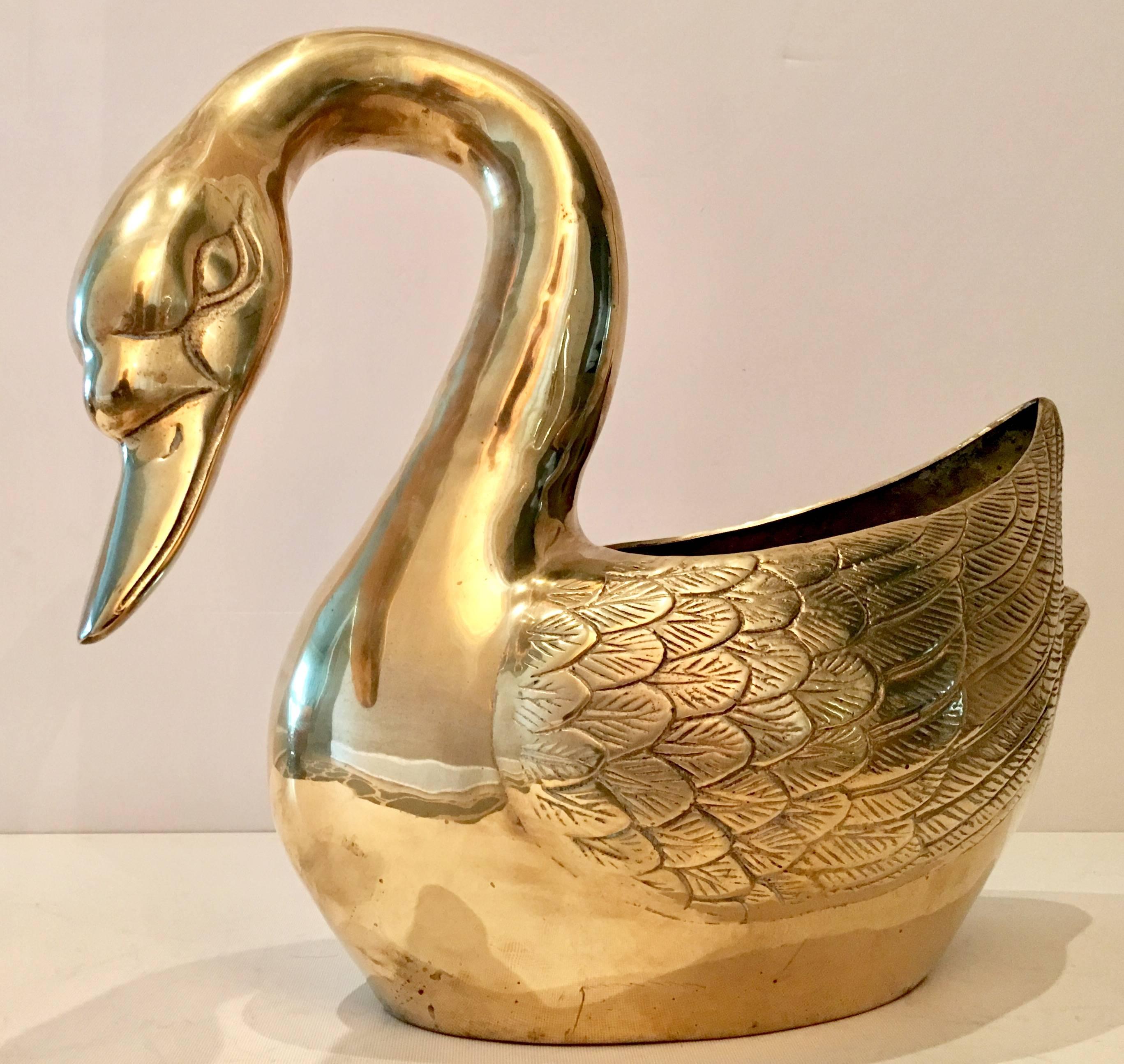 Pair of Large Brass Swan Planter Sulptures In Excellent Condition In West Palm Beach, FL