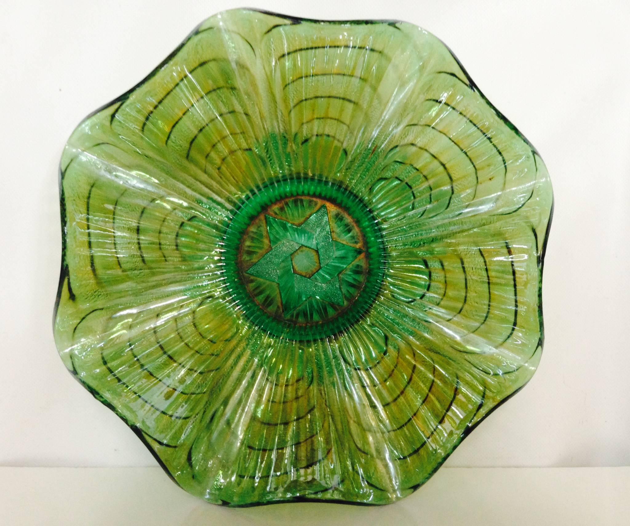 Antique American Art Glass Iridescent Green 