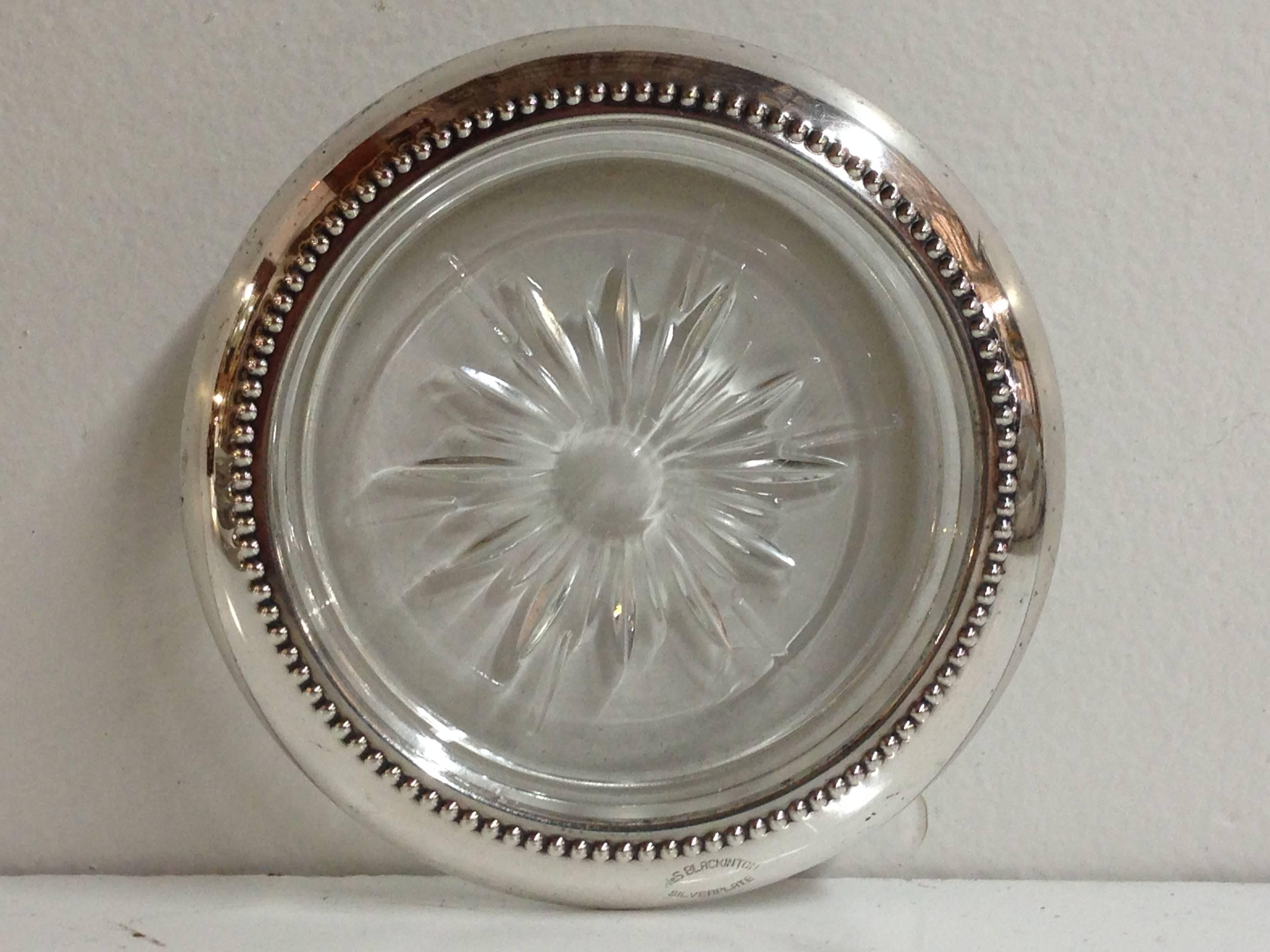 Set of Eight Italian Silver and Cut Crystal Coasters In Excellent Condition In West Palm Beach, FL
