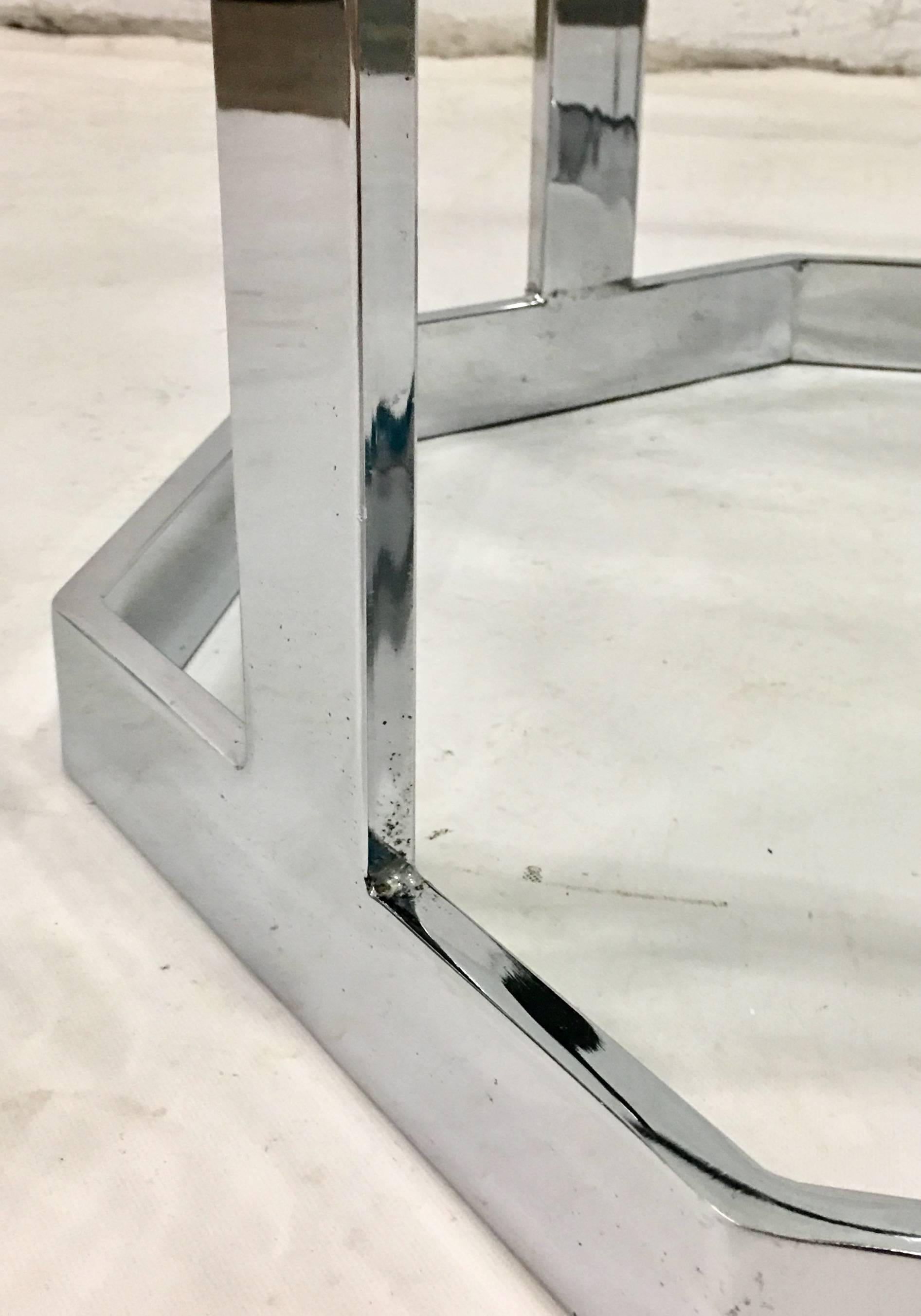 Mid-Century Modern Milo Baughman Style Octagon Chrome & Glass Top Dining Table