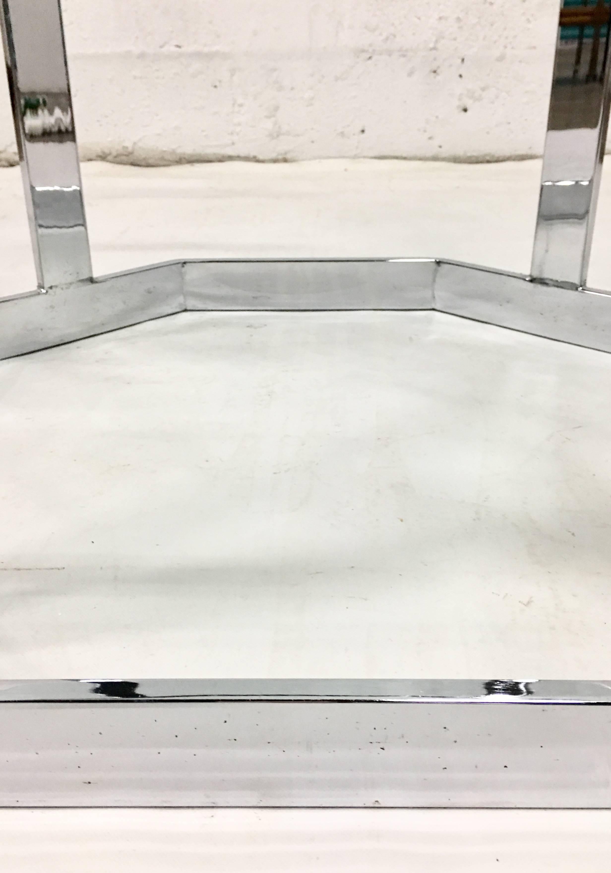 American Milo Baughman Style Octagon Chrome & Glass Top Dining Table