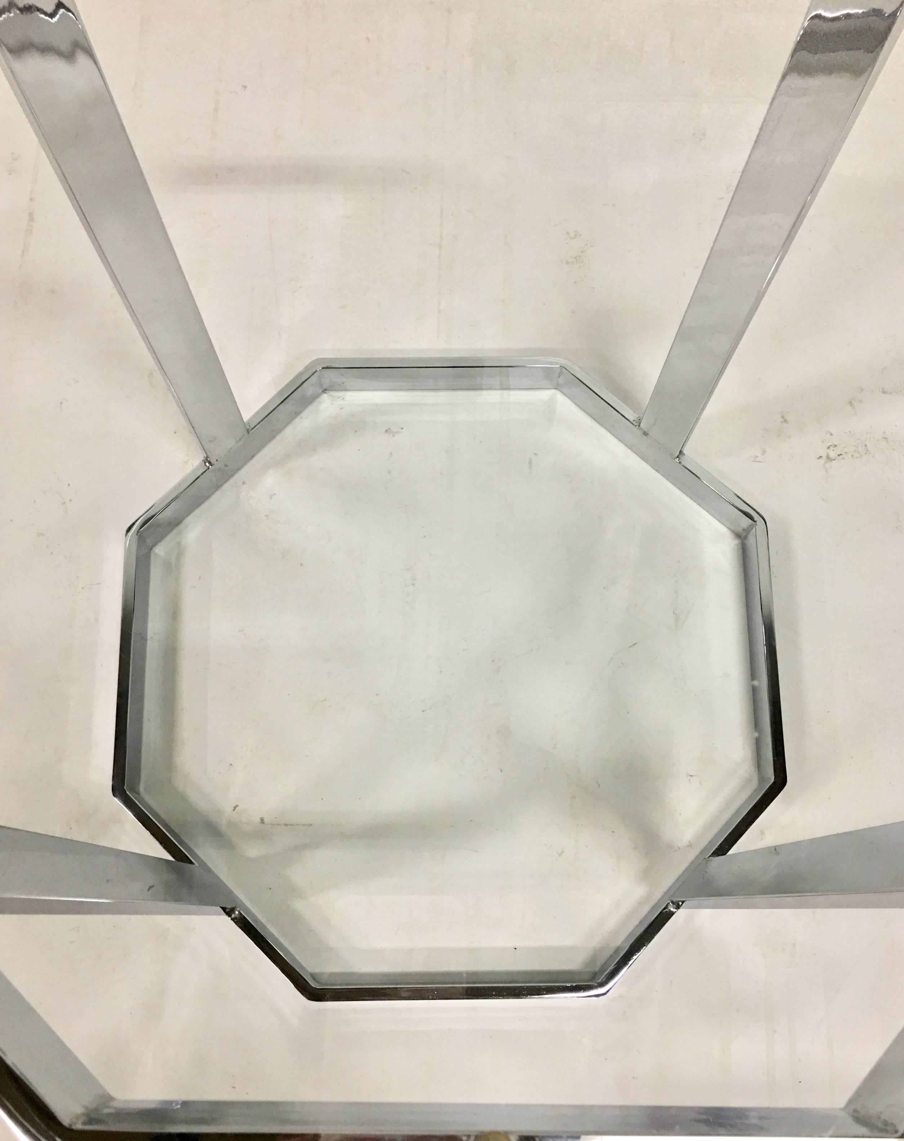 Milo Baughman Style Octagon Chrome & Glass Top Dining Table In Excellent Condition In West Palm Beach, FL