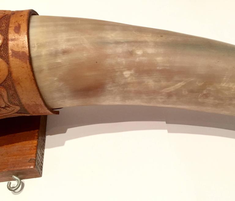 Vintage WallMounted Tool Leather Wrapped Texas Stag Horns at 1stDibs