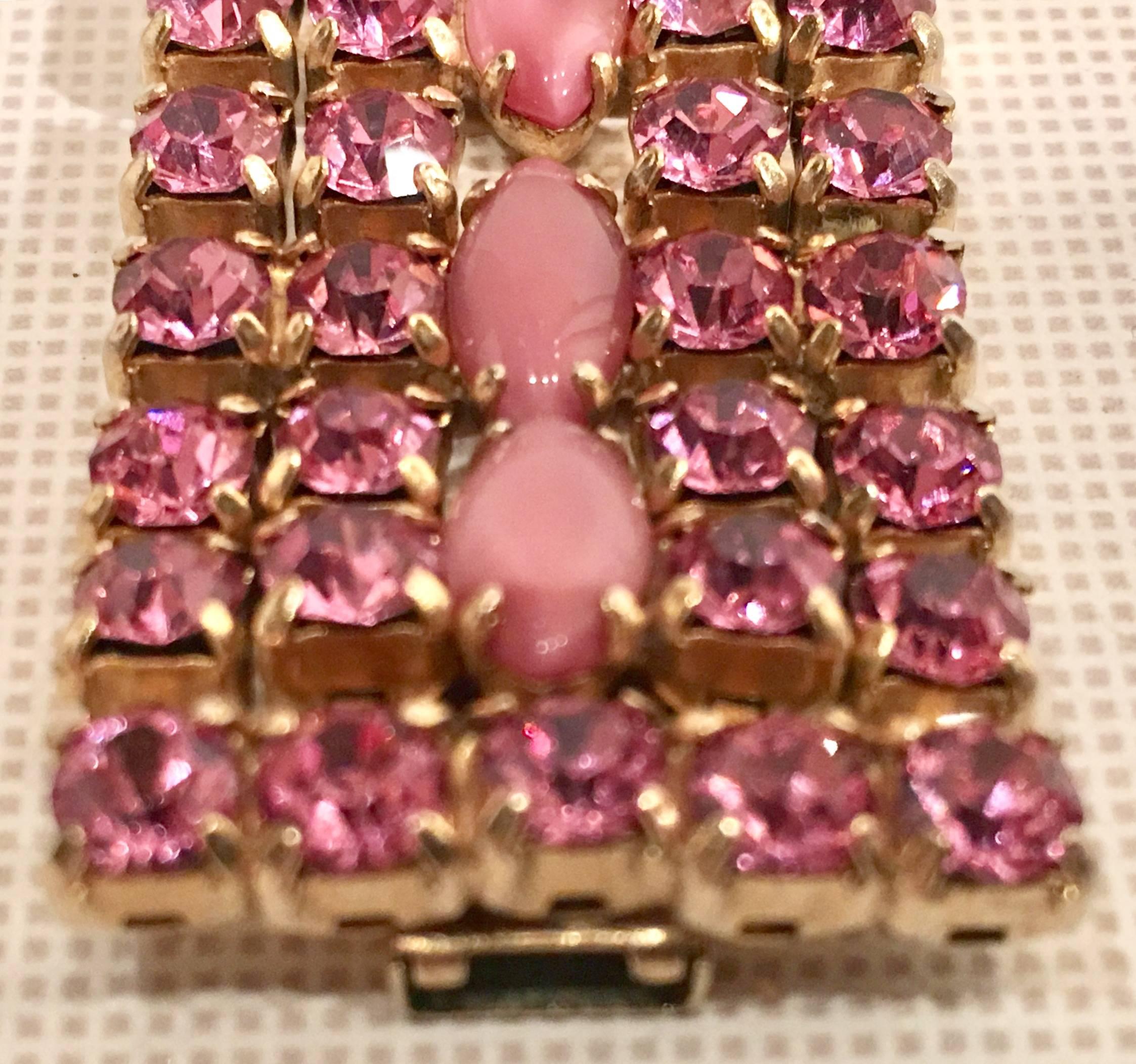 Vintage Pink and Opal Gold Set Rhiestone Link Bracelet 2