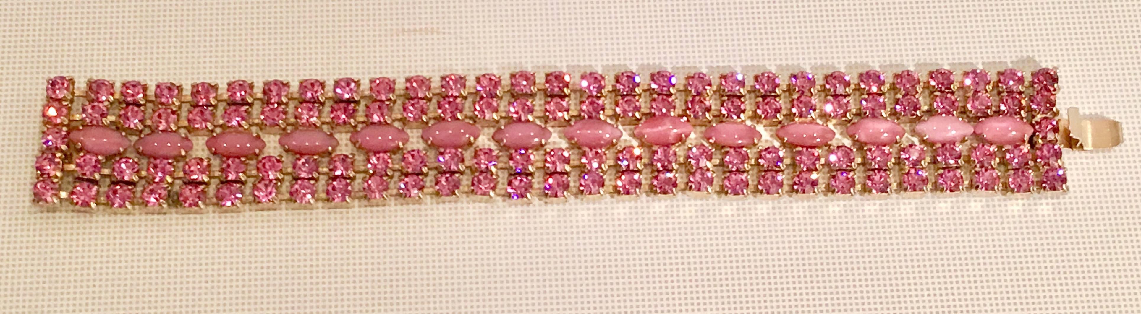 20th Century Vintage Pink and Opal Gold Set Rhiestone Link Bracelet
