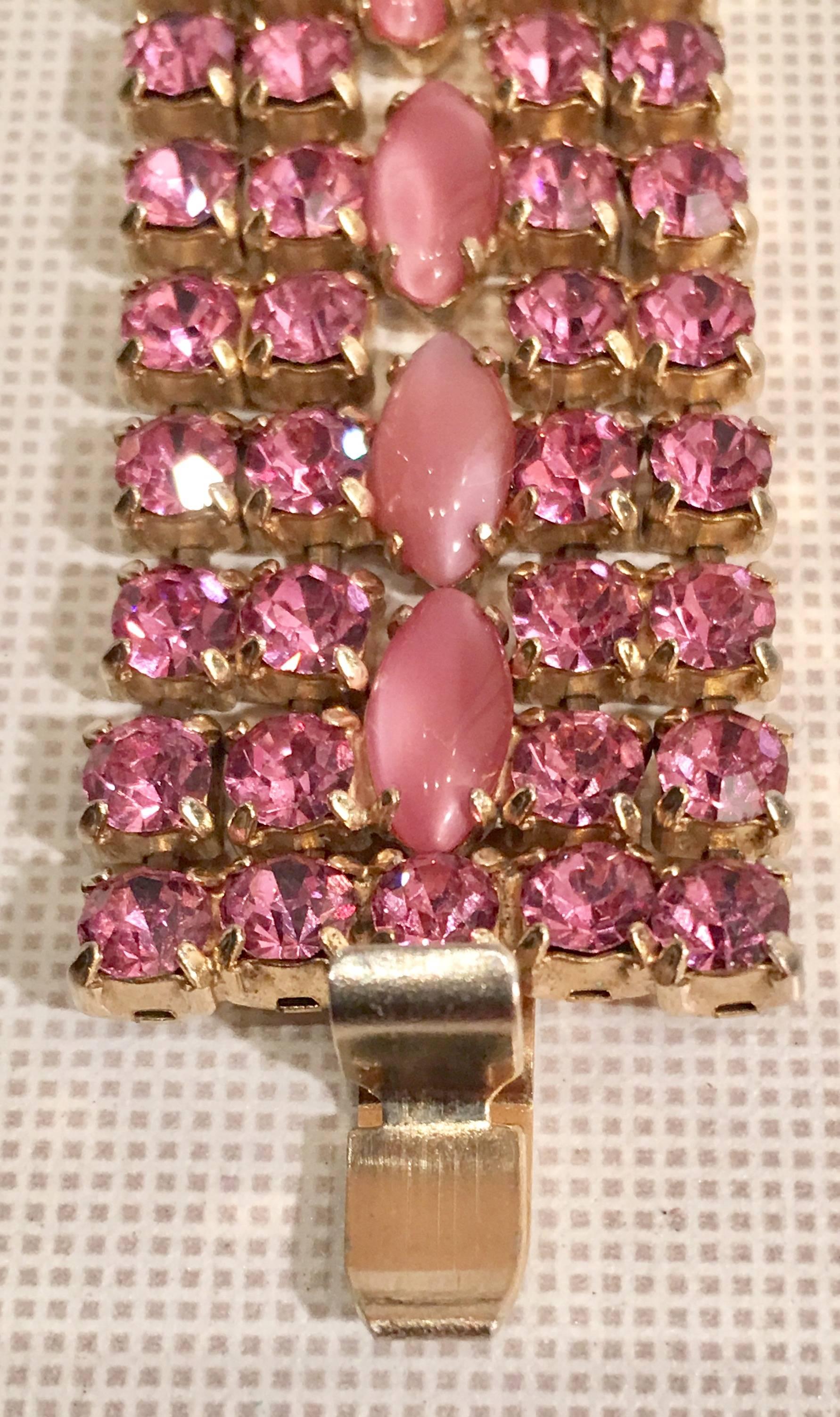 Vintage Pink and Opal Gold Set Rhiestone Link Bracelet 3