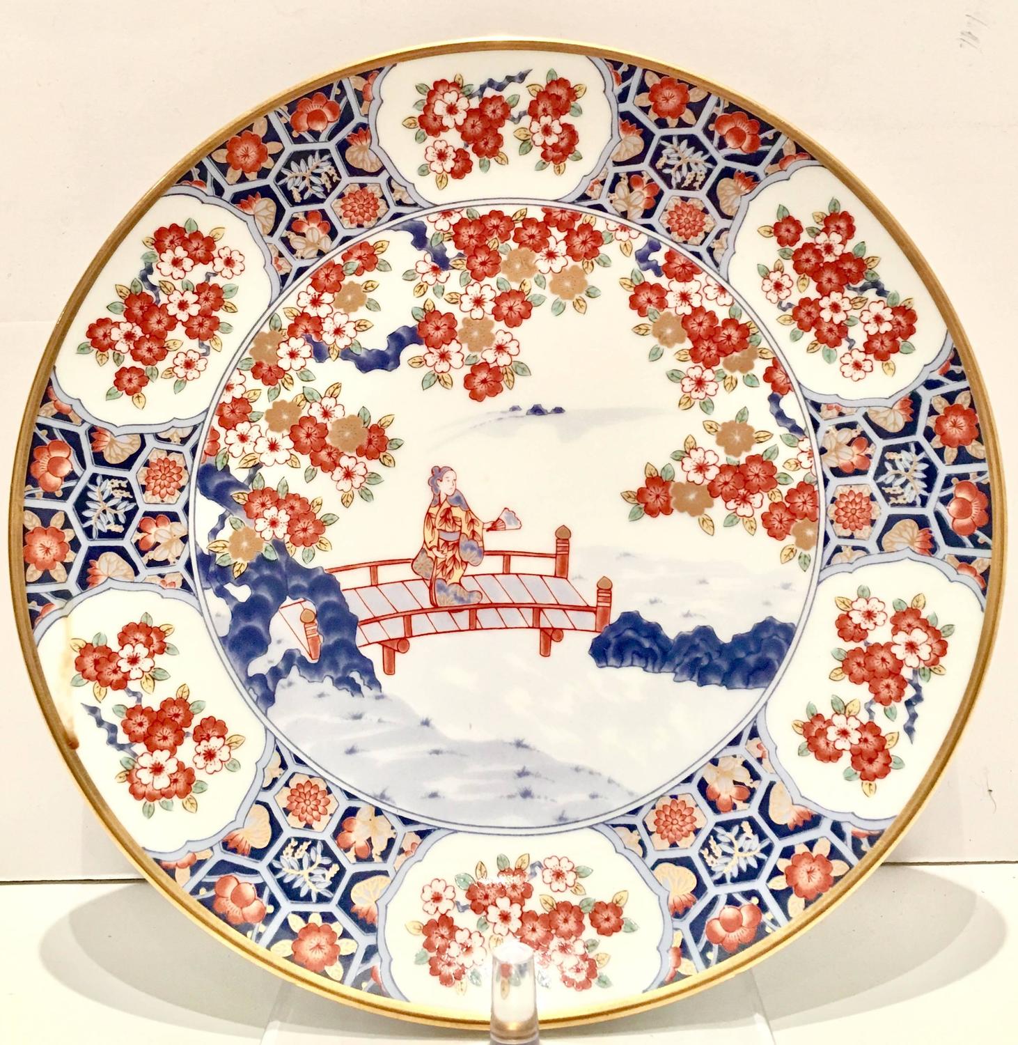 Vintage Japanese Porcelain Geisha Girl Plates Set of Six For Sale at