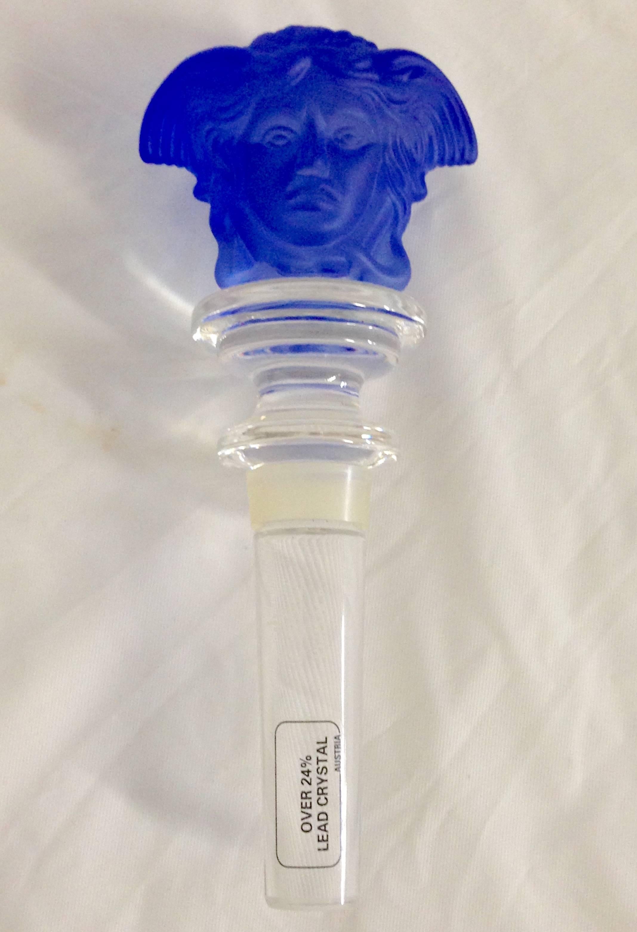 Gorgeous electric blue crystal medusa bottle stopper by Versace. New in original protective gift box and original manufacture sticker present.