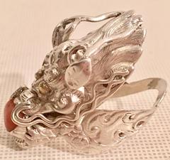 Vintage Sterling and Coral Asian Dragon Ring