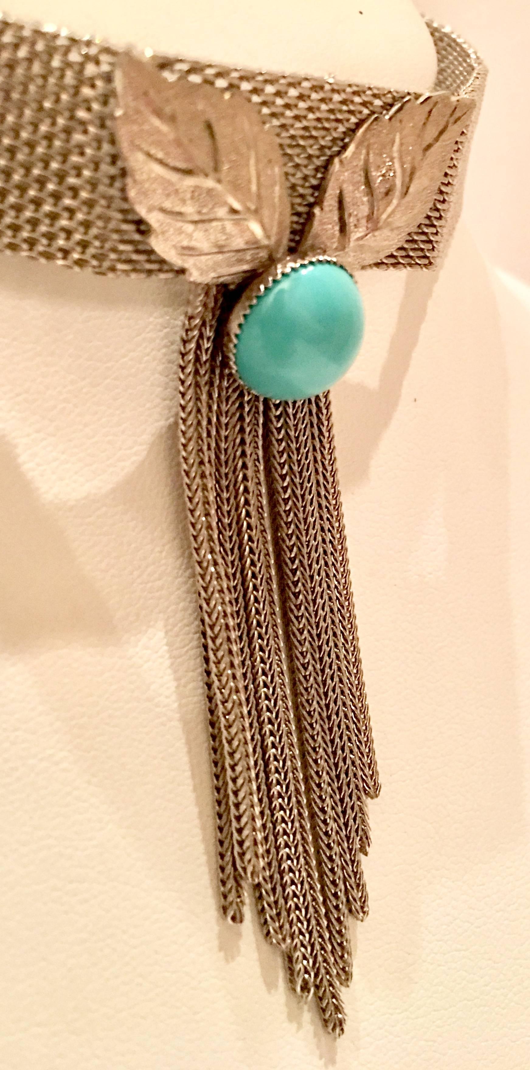 1970s Hobe Silver and Turquoise Choker Necklace In Excellent Condition In West Palm Beach, FL