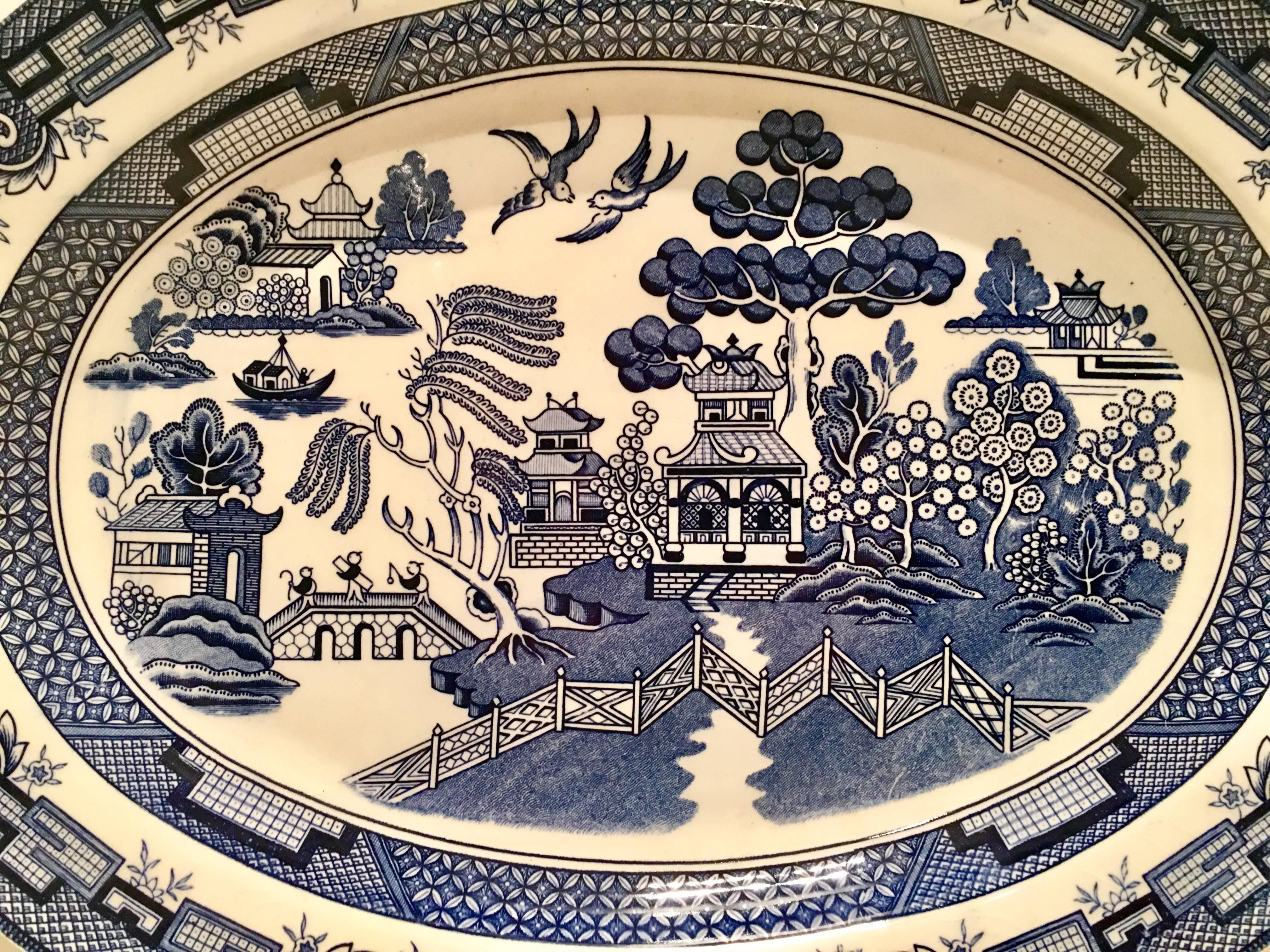 Iconic Blue Willow pattern oval platter. Signed on the underside, Heritage Mint.