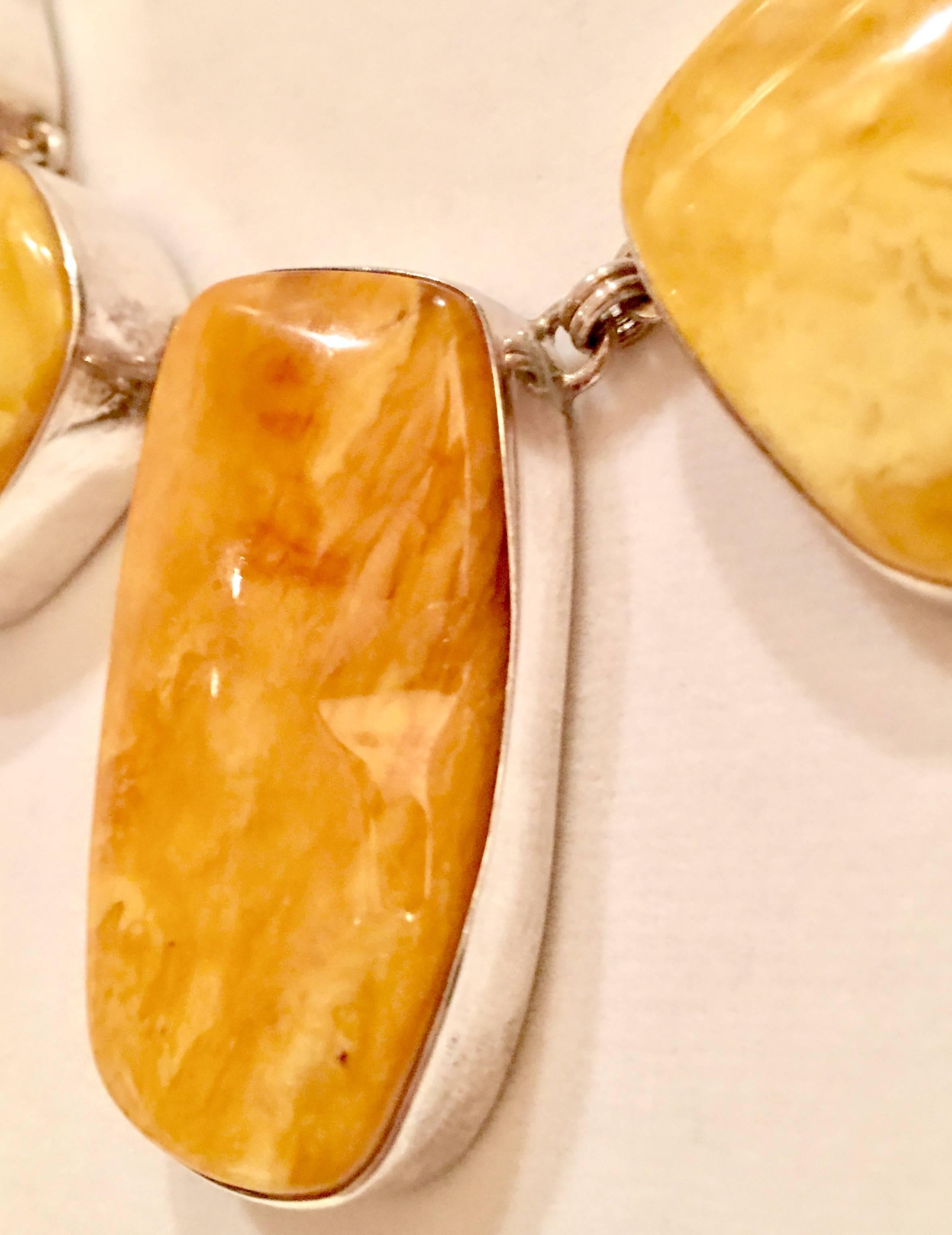 Sterling Silver and Butterscotch Amber Nugget Necklace 1