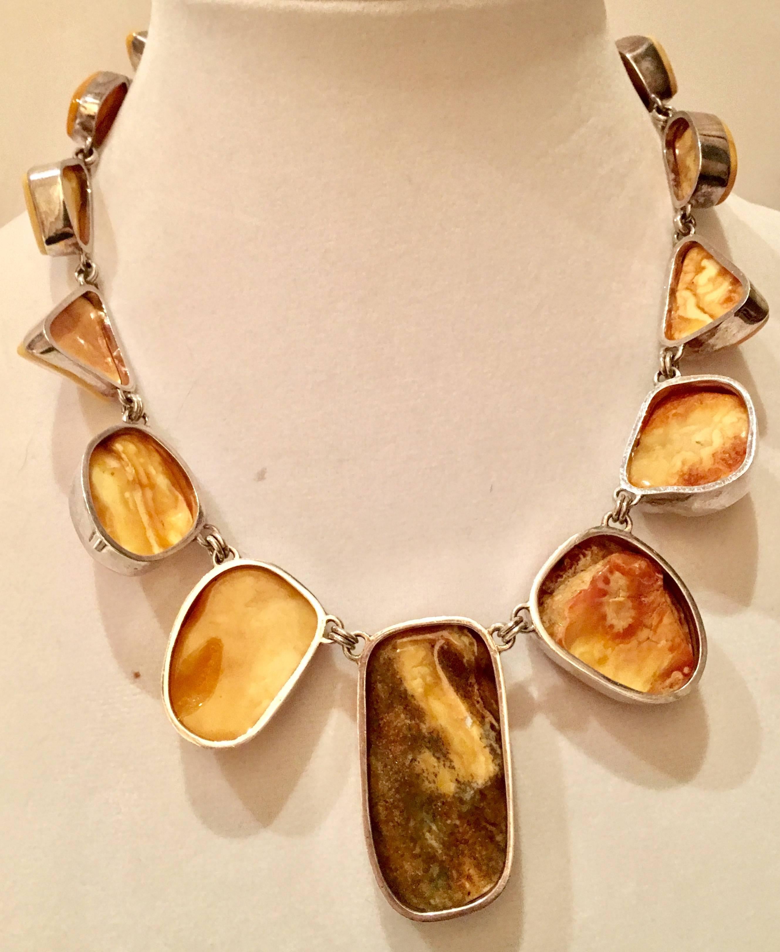 Sterling Silver and Butterscotch Amber Nugget Necklace 3