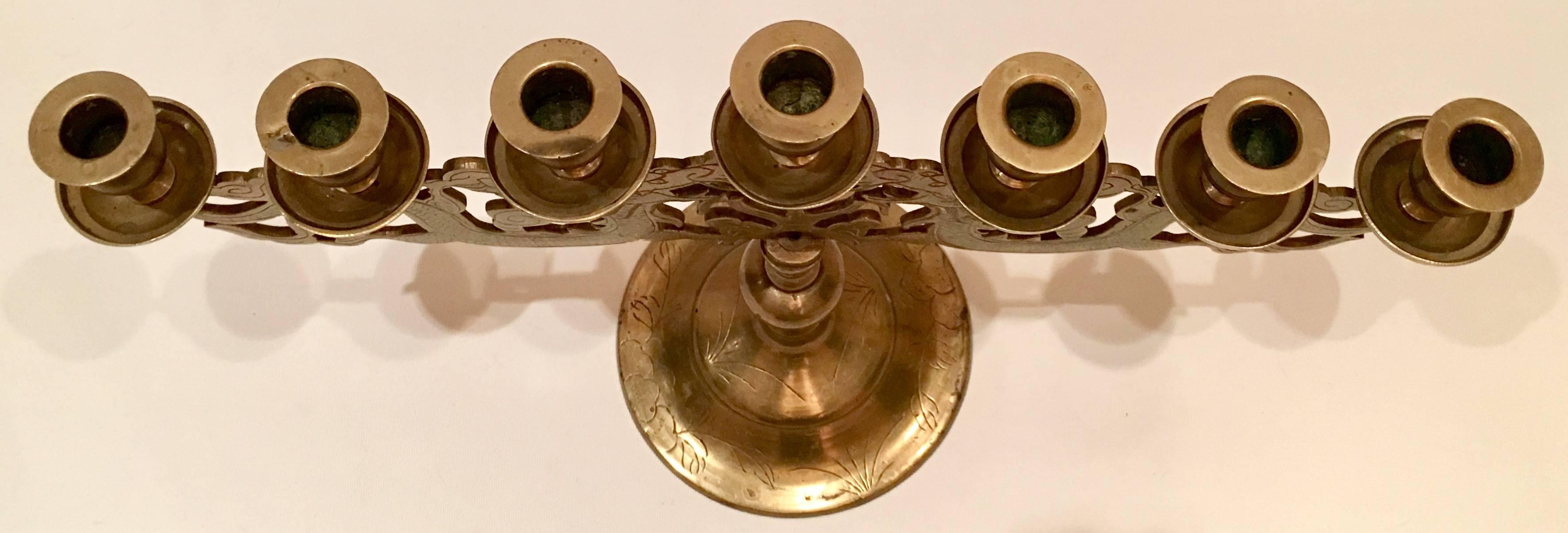 Antique Chinese Brass Dragon Seven-Light Candelabra In Good Condition In West Palm Beach, FL