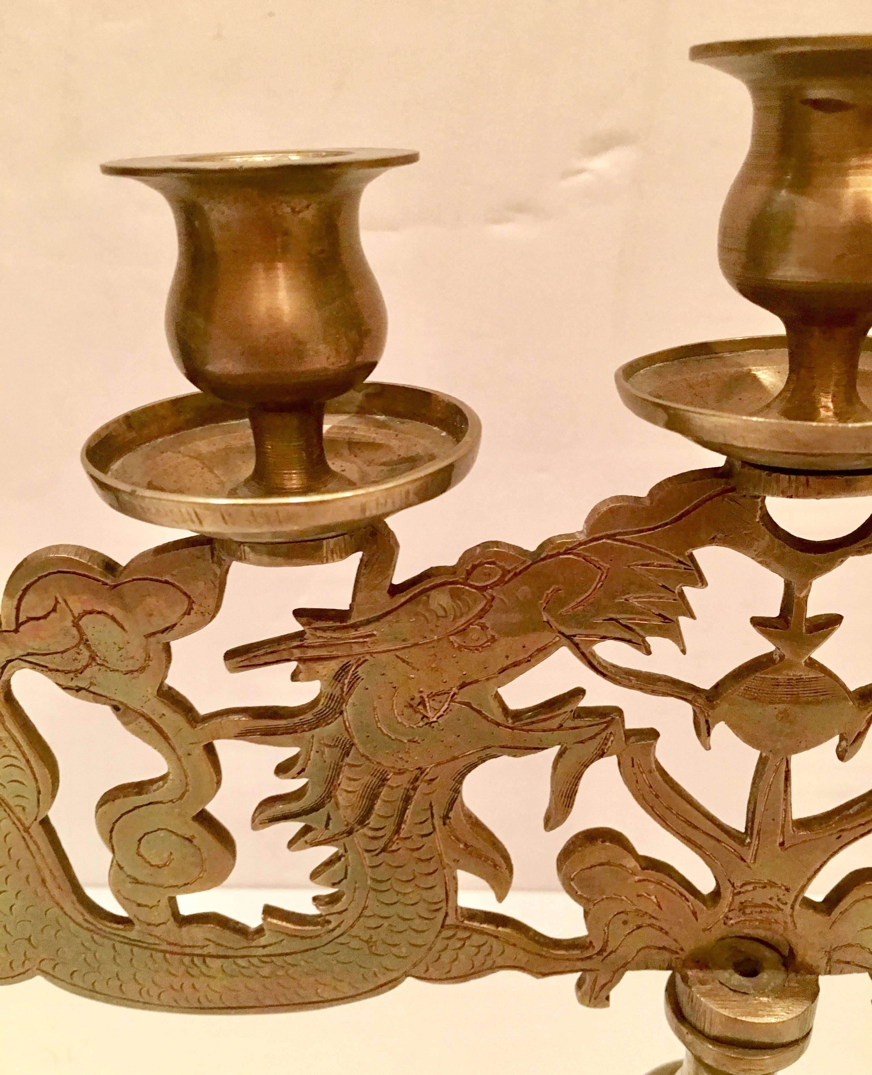 Asian Antique Chinese Brass Dragon Seven-Light Candelabra