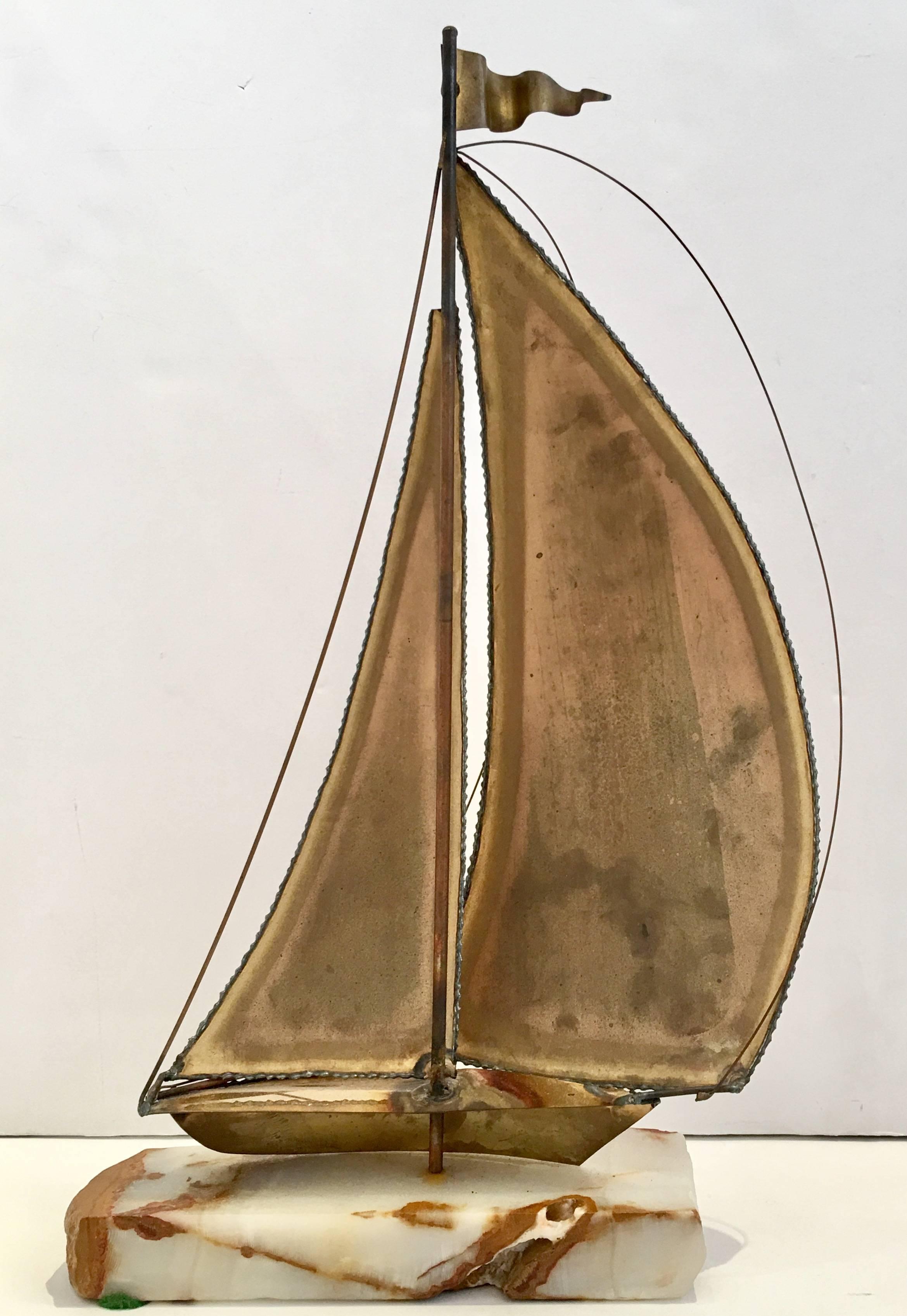 20th Century Mid-Century Brutalist Brass Sailboat Sculpture by DeMott