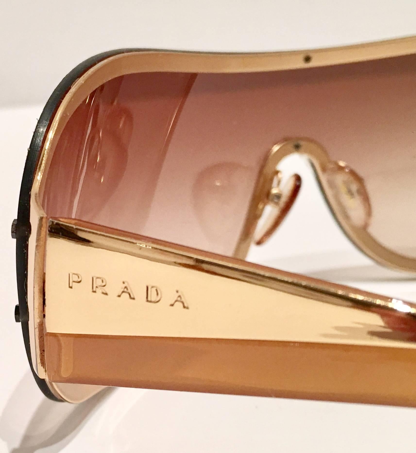 Contemporary Vintage Prada Sport Gold Shield Sunglasses