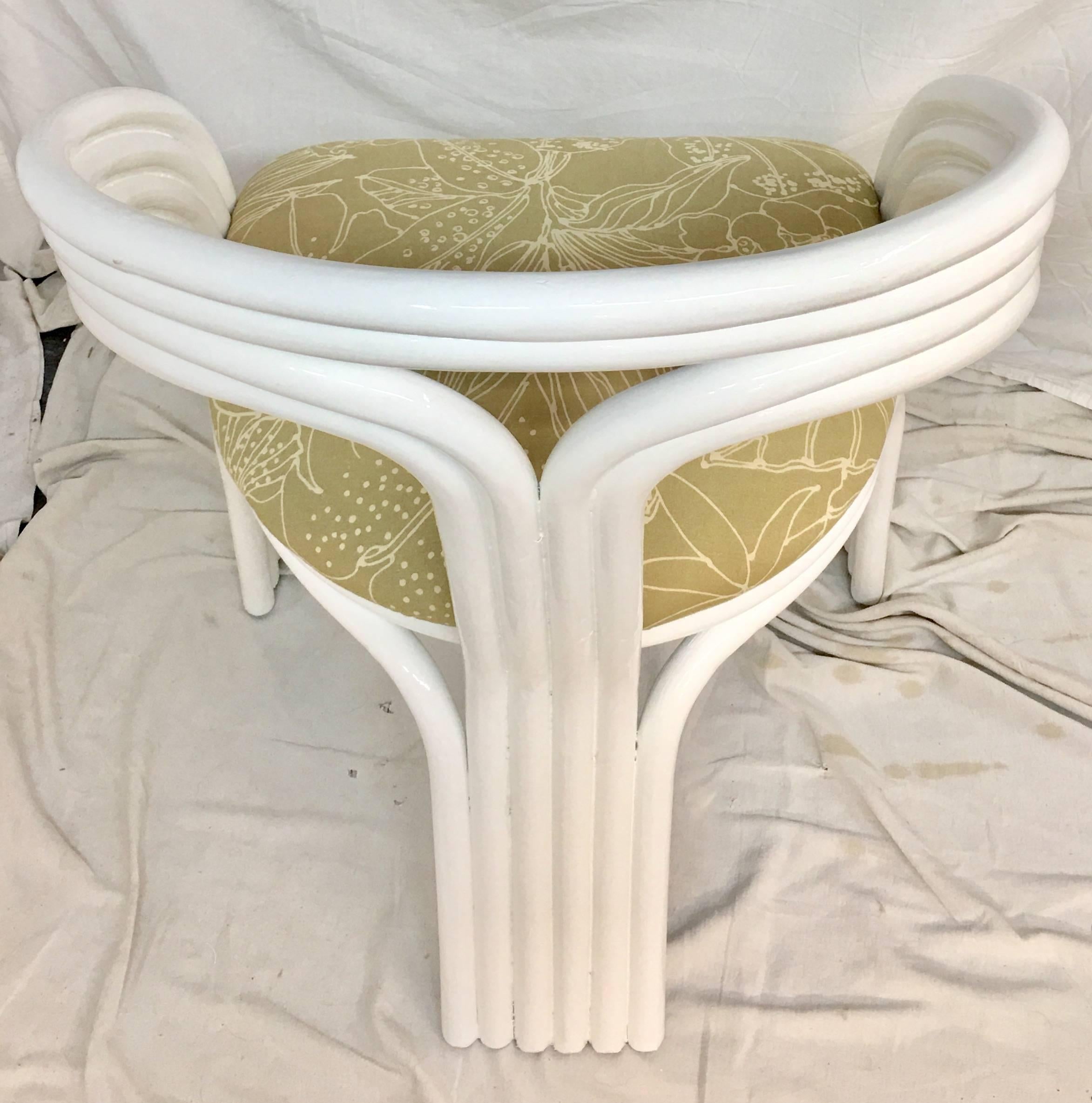 20th Century Set of Four Ficks Reed Style White Lacquered Rattan Upholstered Chairs For Sale