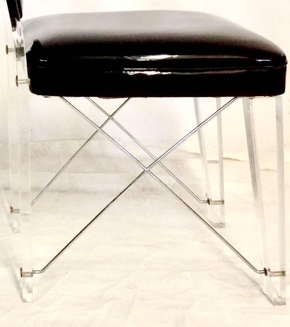 Fabric 70'S  Lucite & Chrome X-Base Upholstered High Back Chairs S/4