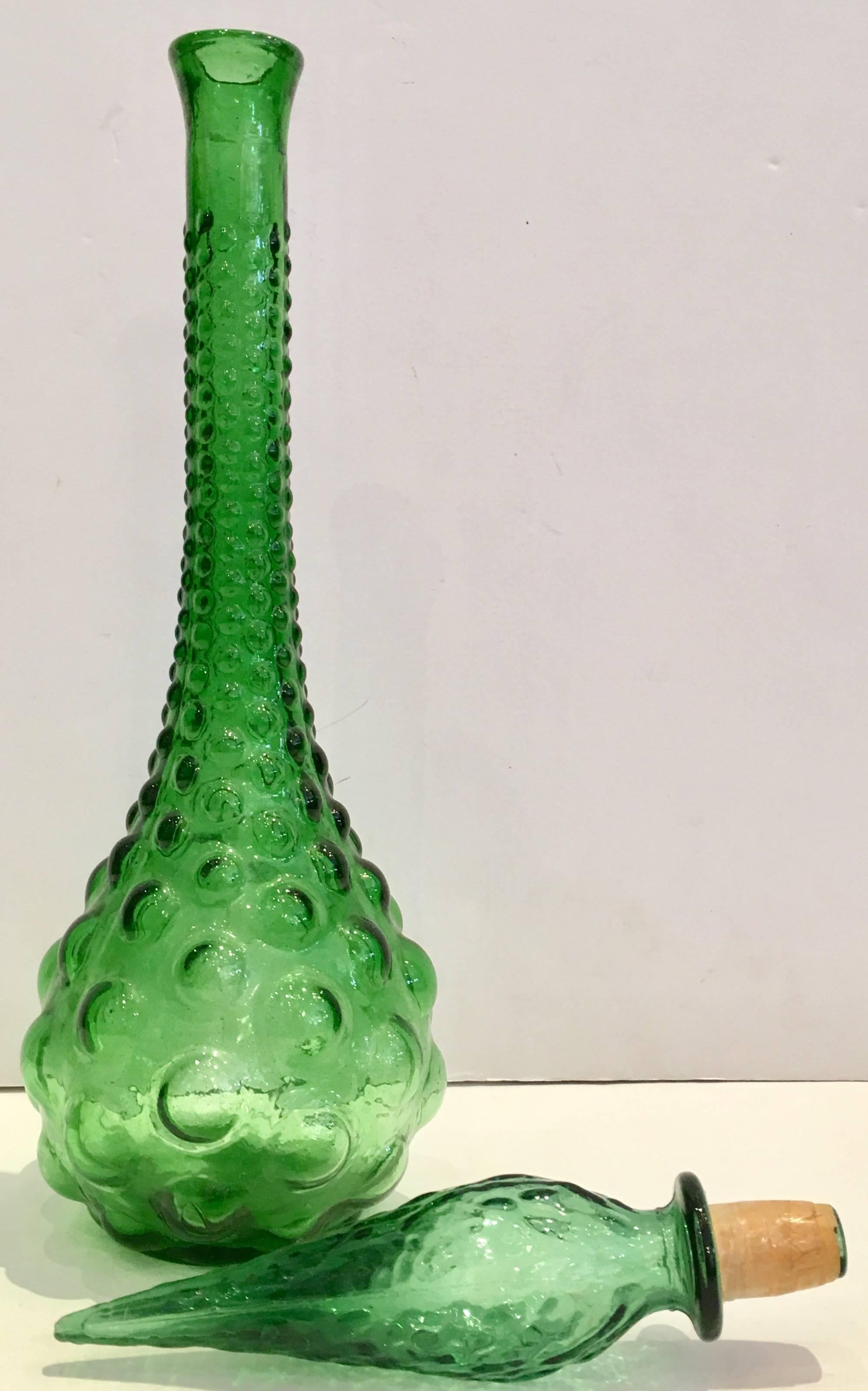 vintage green bubble glass vase