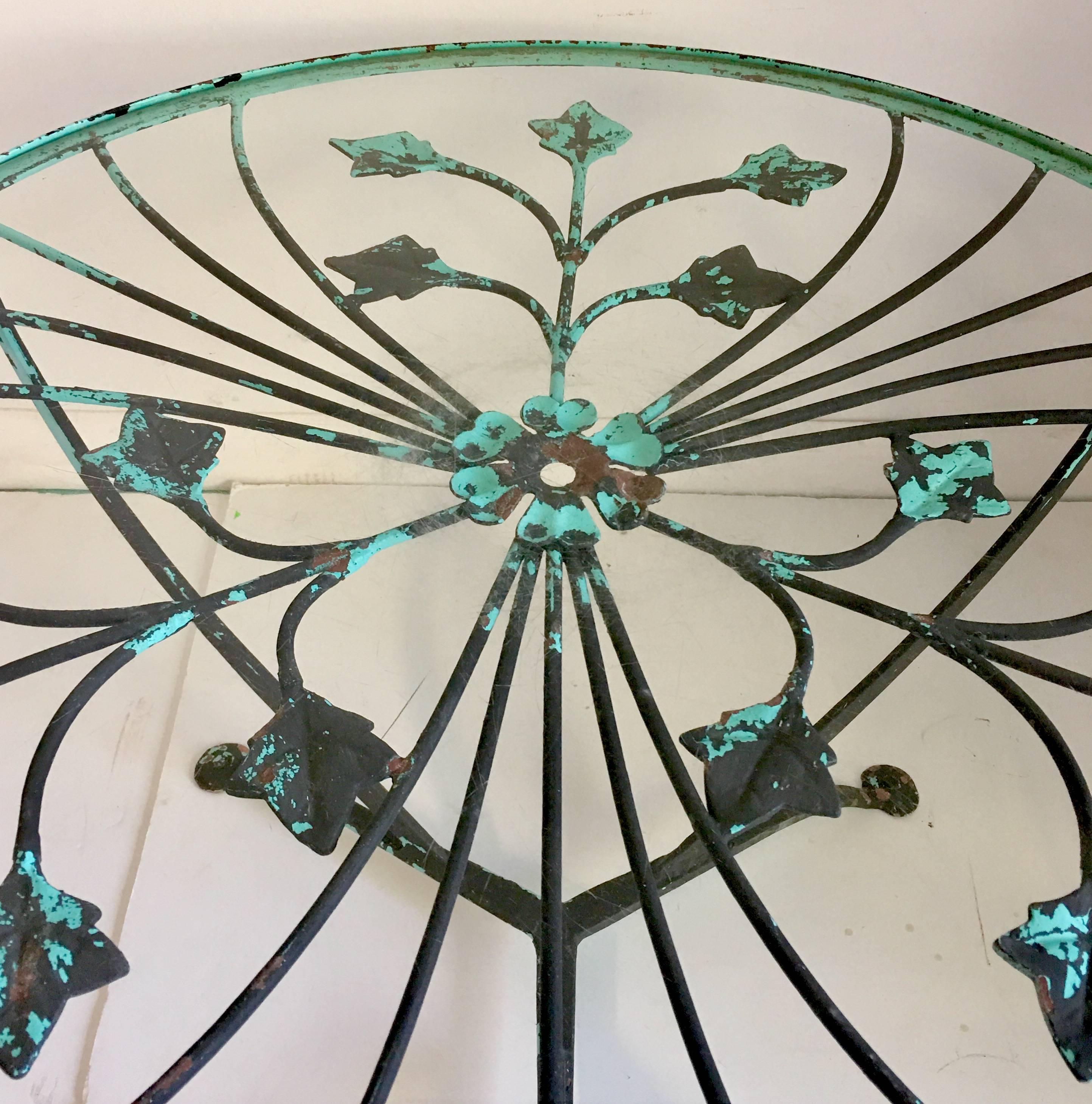 Glass French Art Deco Style Painted Hand-Forged Iron Table