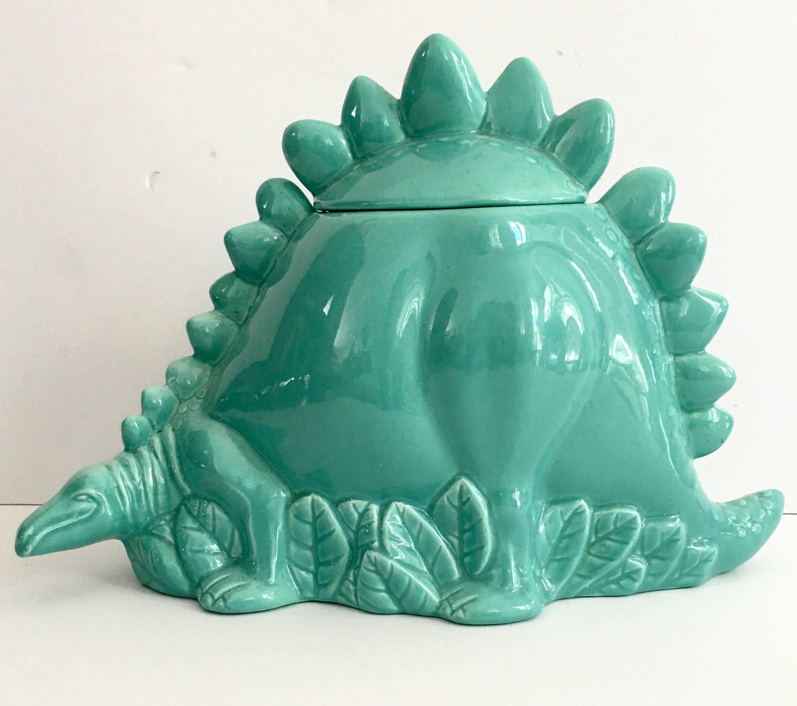 Mid-Century Modern Large Ceramic Turquiose Dinasour Cookie Jar by, Metlox