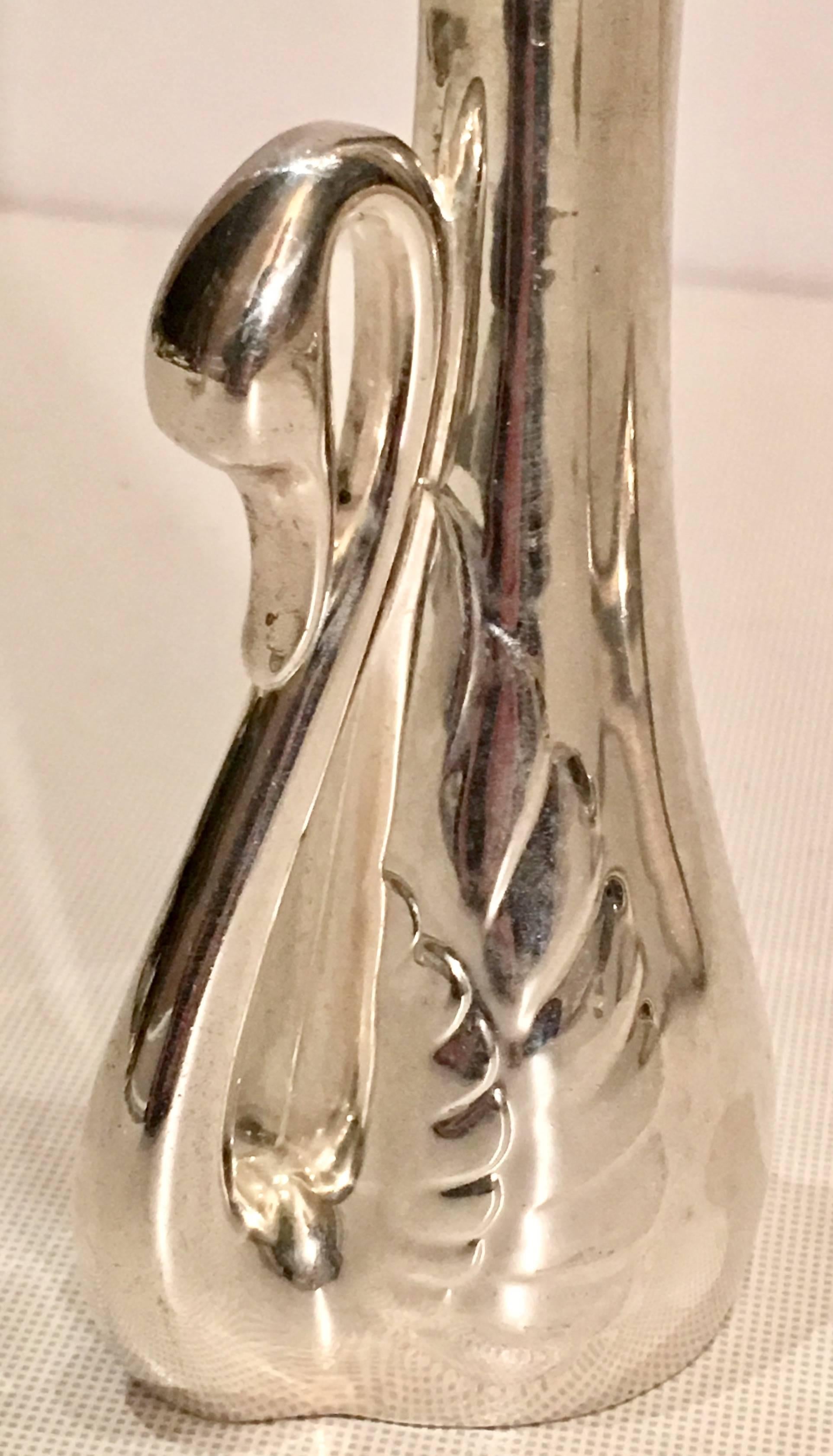 American Pair of Art Nouveau Silver Plate Swan Bud Vases