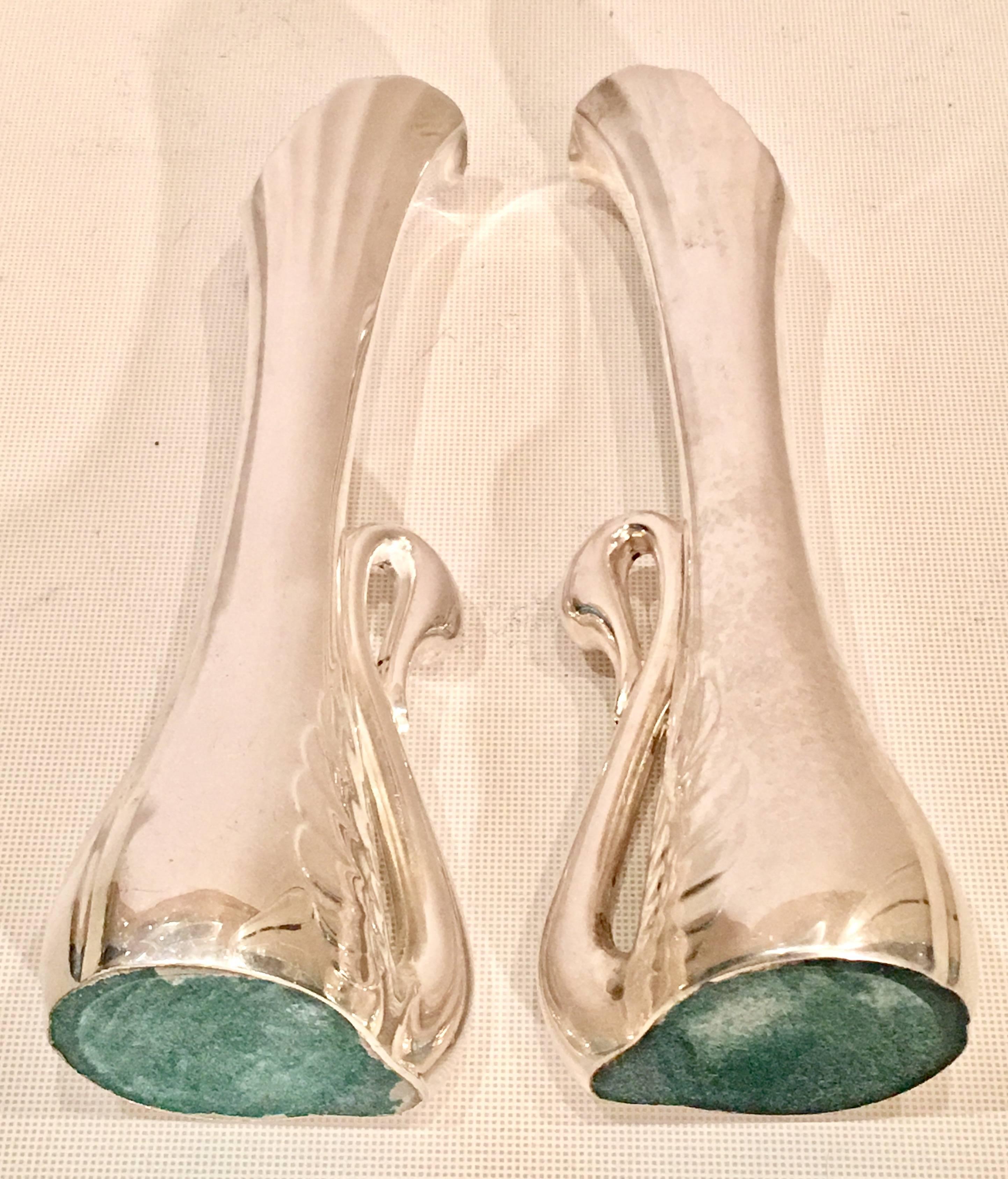 20th Century Pair of Art Nouveau Silver Plate Swan Bud Vases