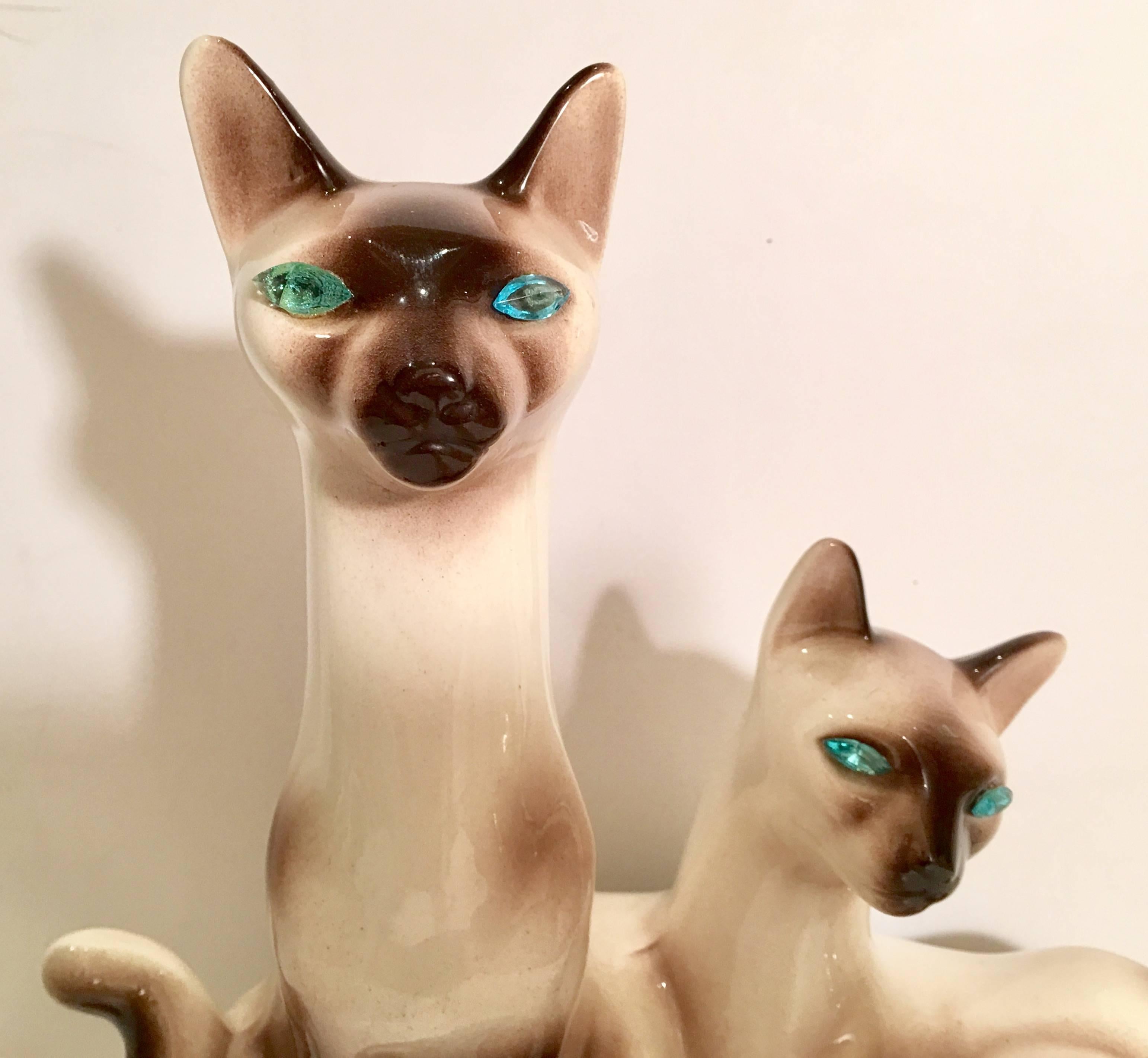 Mid-Century Modern 1950s Ceramic Siamese Cat Table Lamp by, Lane