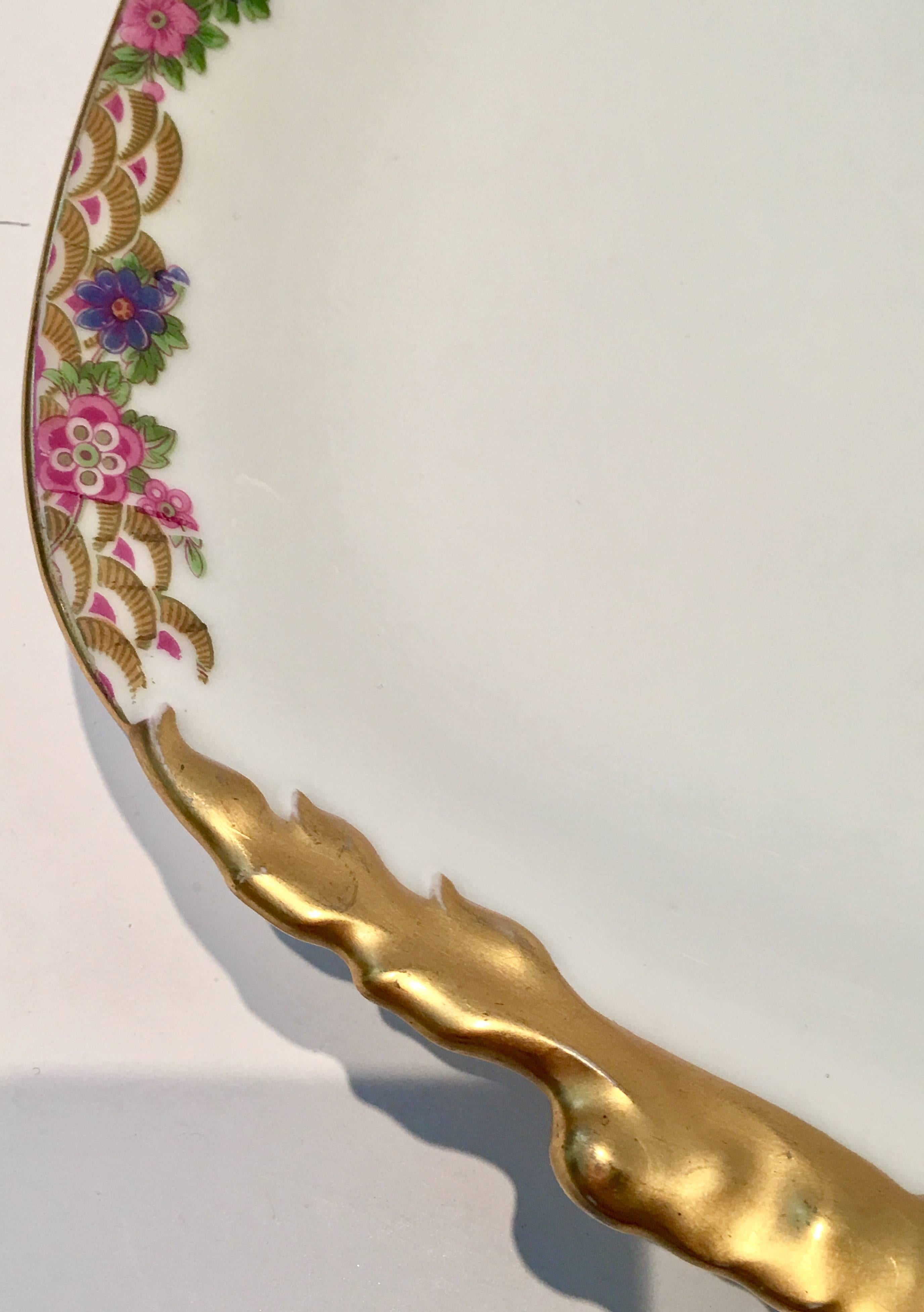 Hand-Painted 1920s French Limoges Art Deco Serving Platters by Jean Pouyat, Set of Three