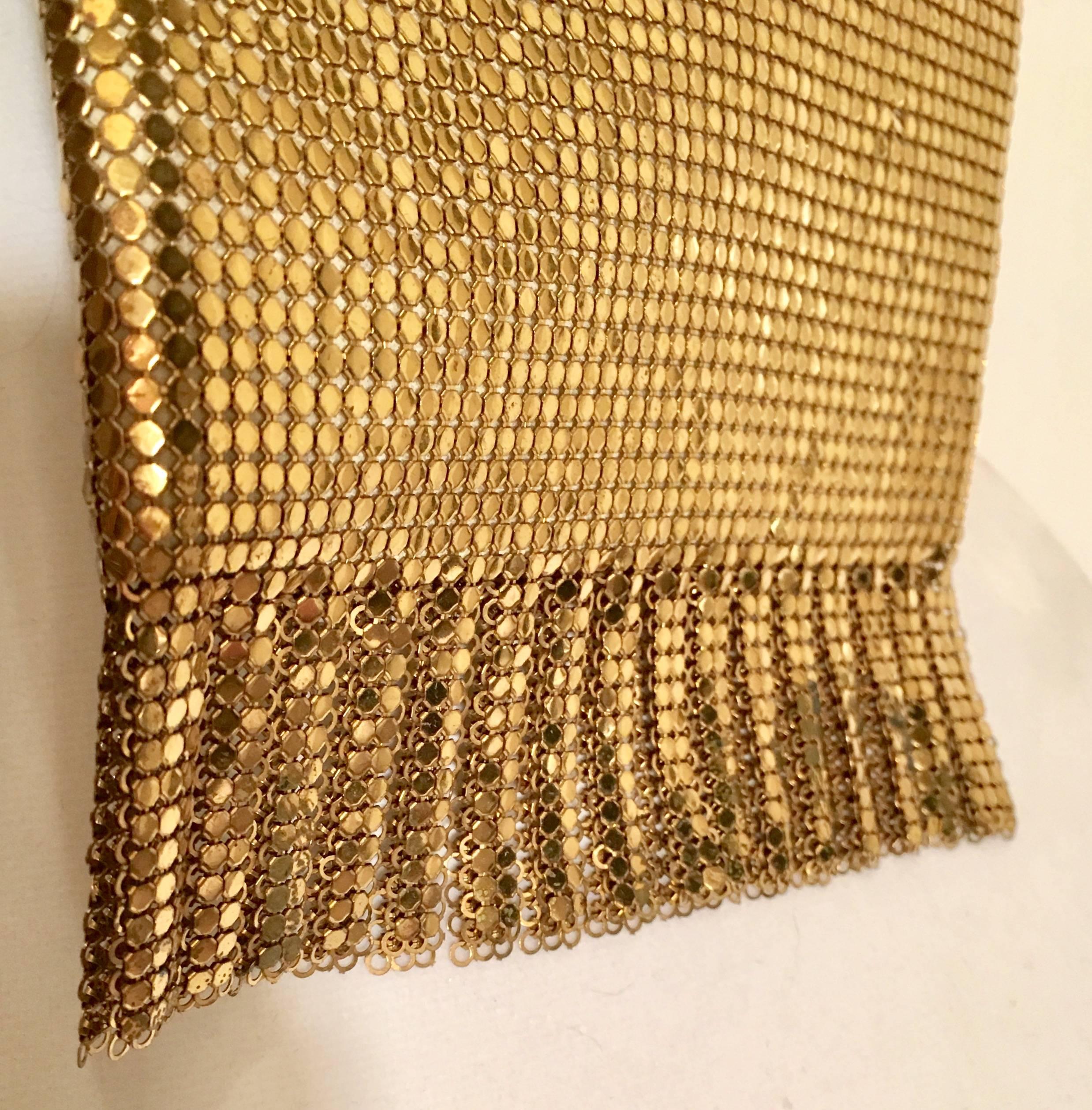 20th Century Whiting & Davis Gold Metal Mesh Fringe Handbag