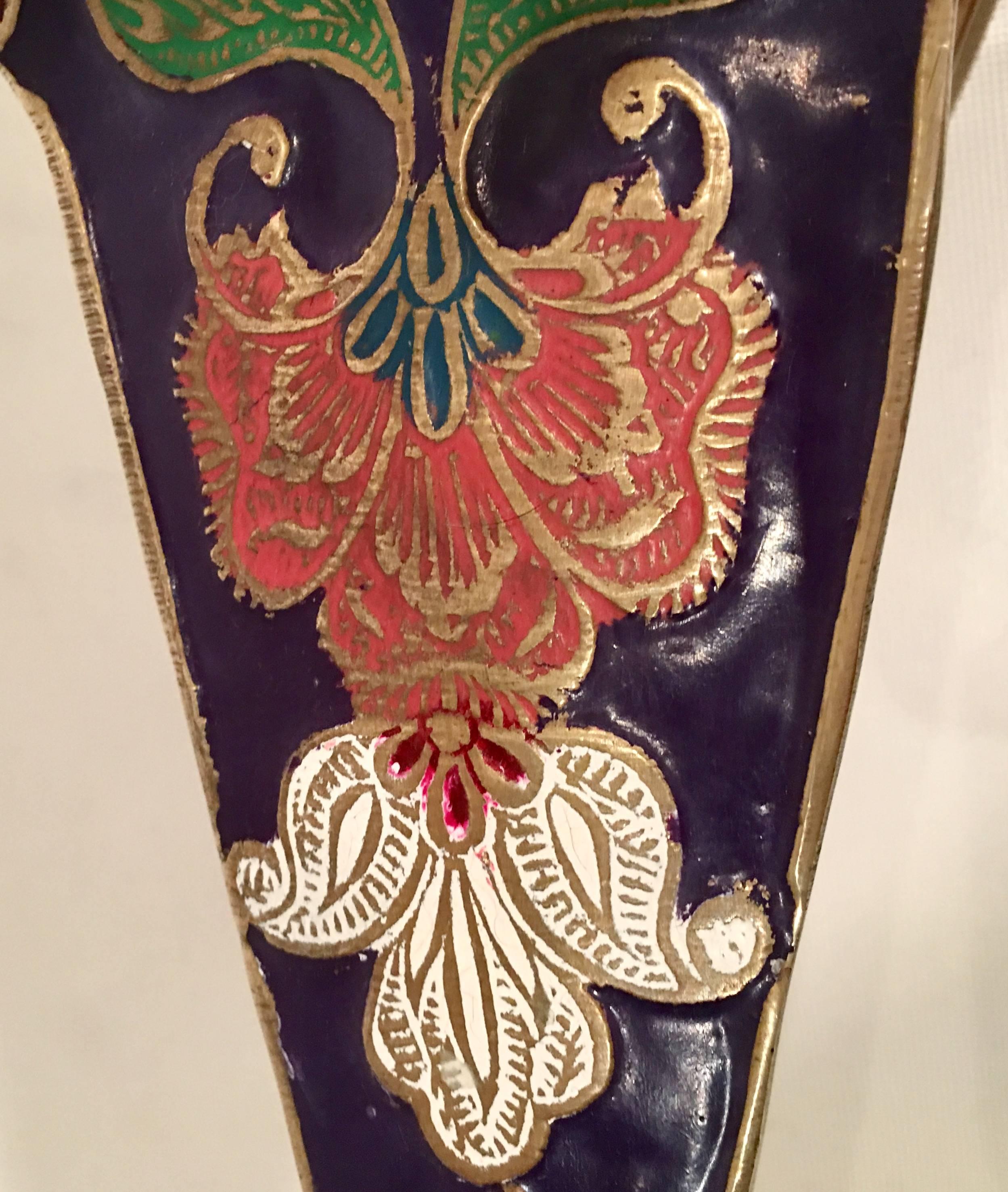 Indian Mid-Century Brass & Cloisonne Genie Oil Lamp, Incense Burner