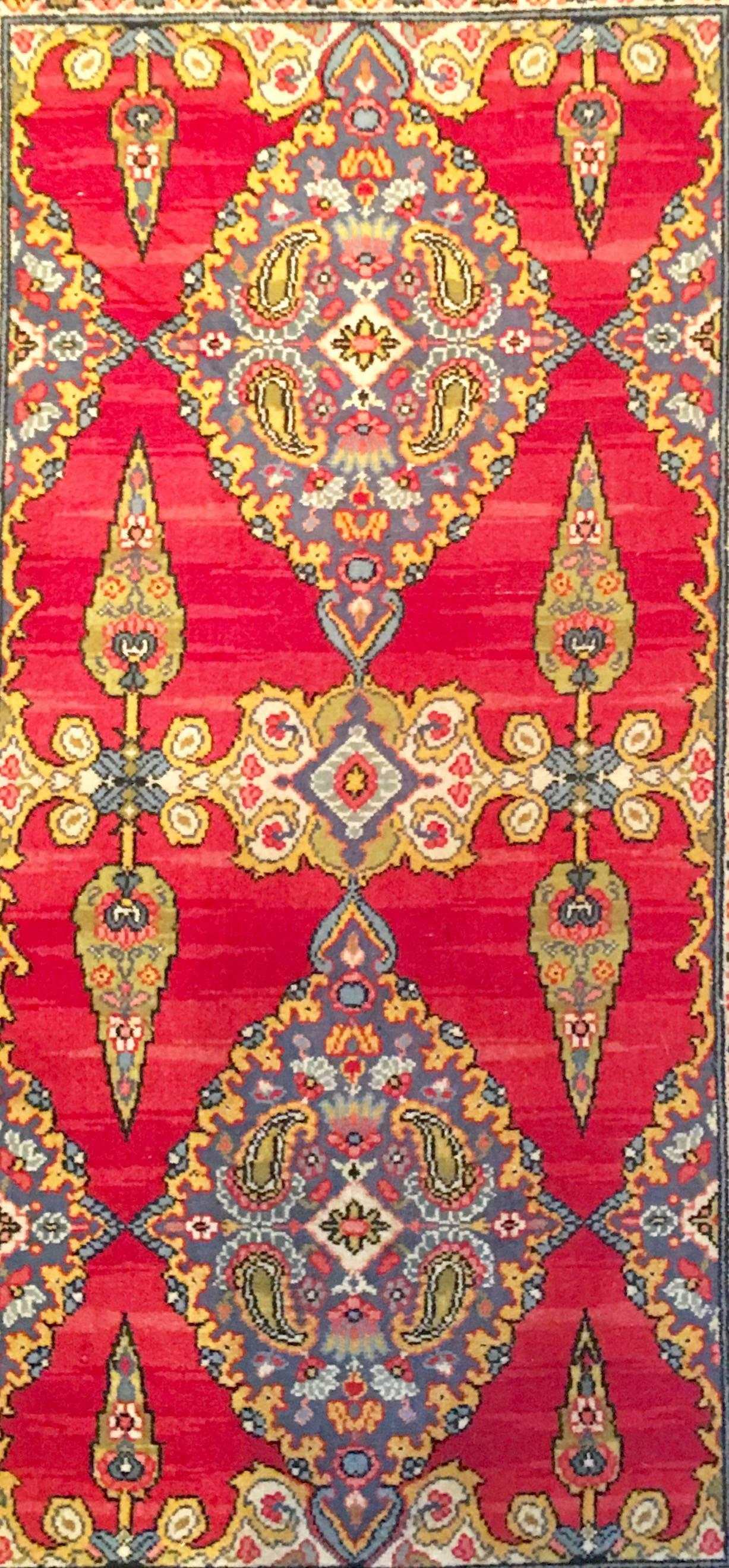 Hand-Woven Early 20th Century Silk & Wool Paisley Blossom Rug For Sale