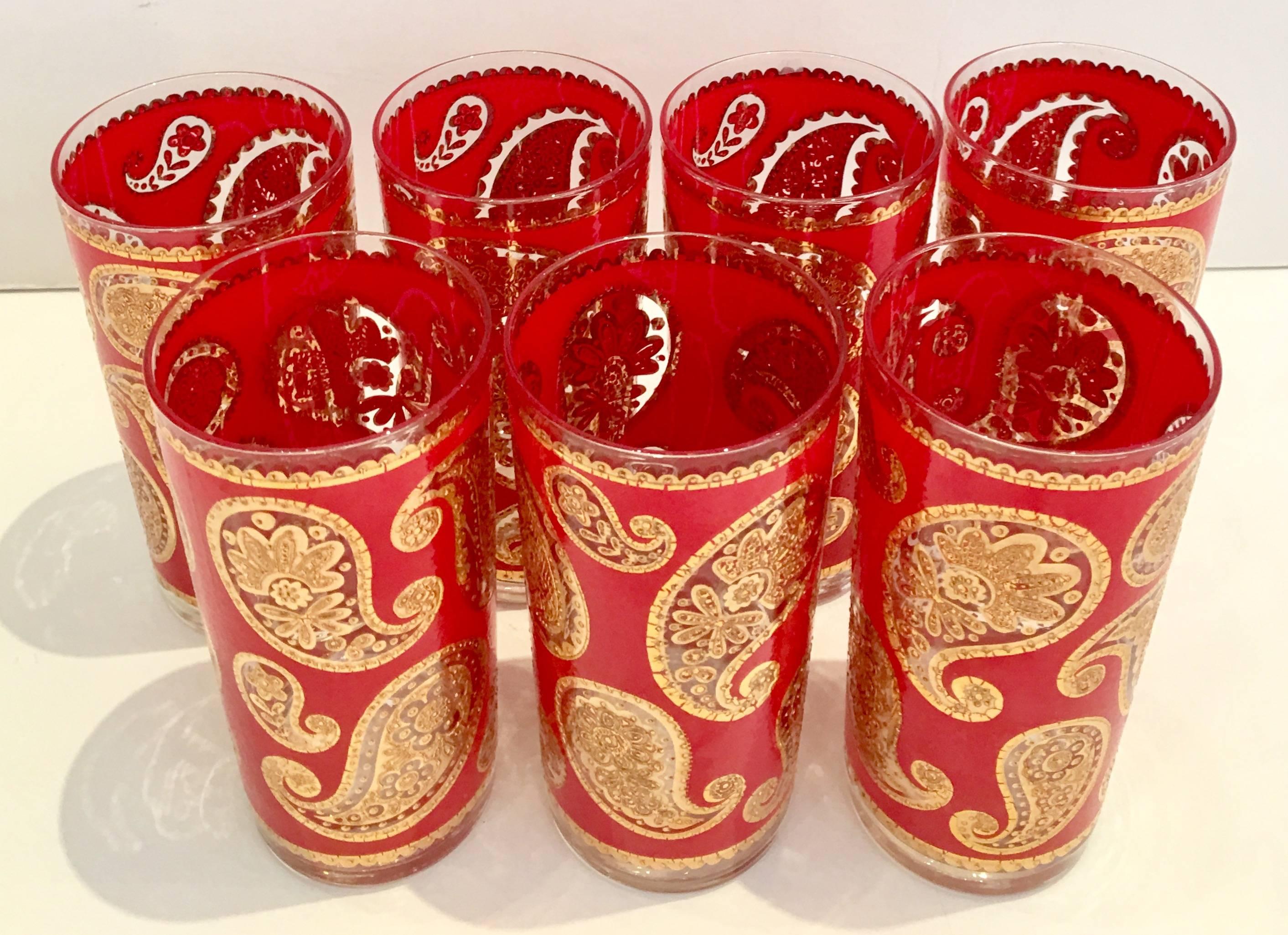 culver red gold paisley glasses
