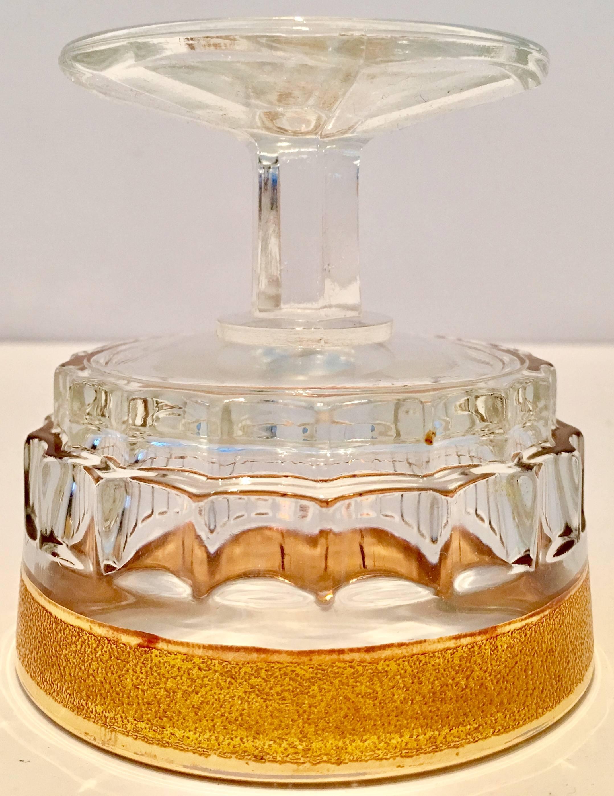 20th Century Vintage Italian Cut Crystal Coupe and 22 Karat Gold Rim Glass, Set of Six